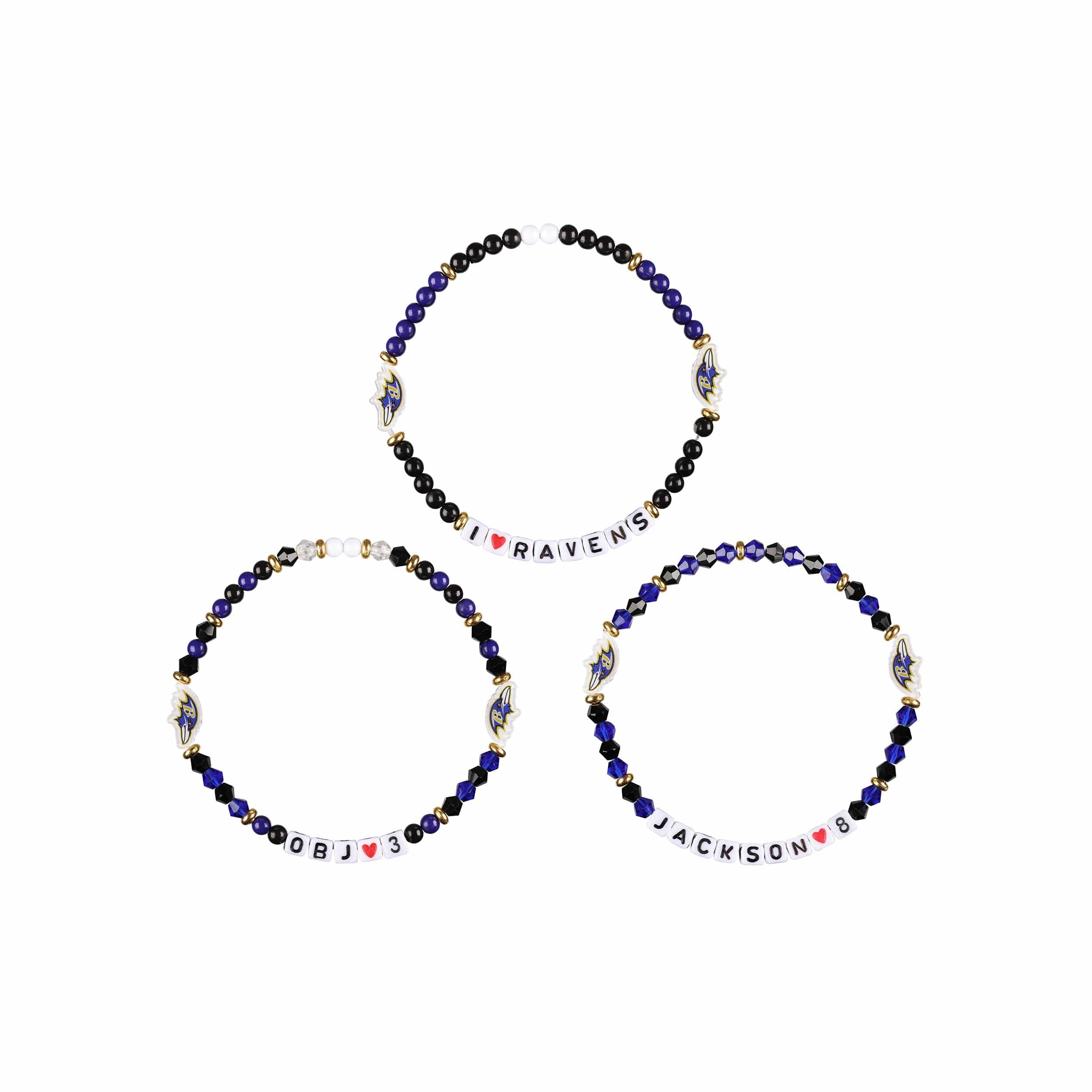 Baltimore Ravens NFL Lamar Jackson & Odell Beckham Jr 3 Pack Player Friendship Bracelet - Image 3