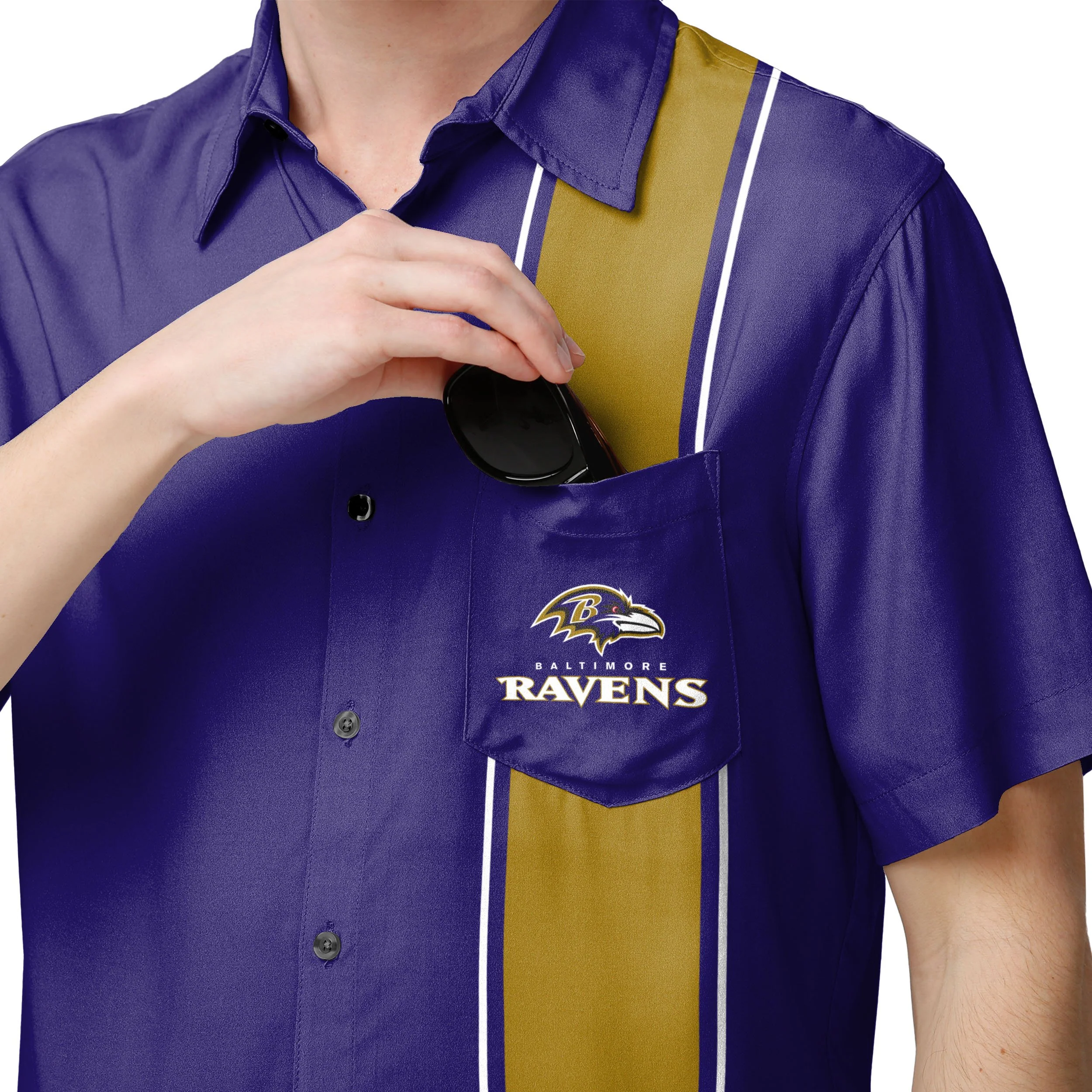 Baltimore Ravens NFL Mens Bowling Stripe Button Up Shirt - Image 4