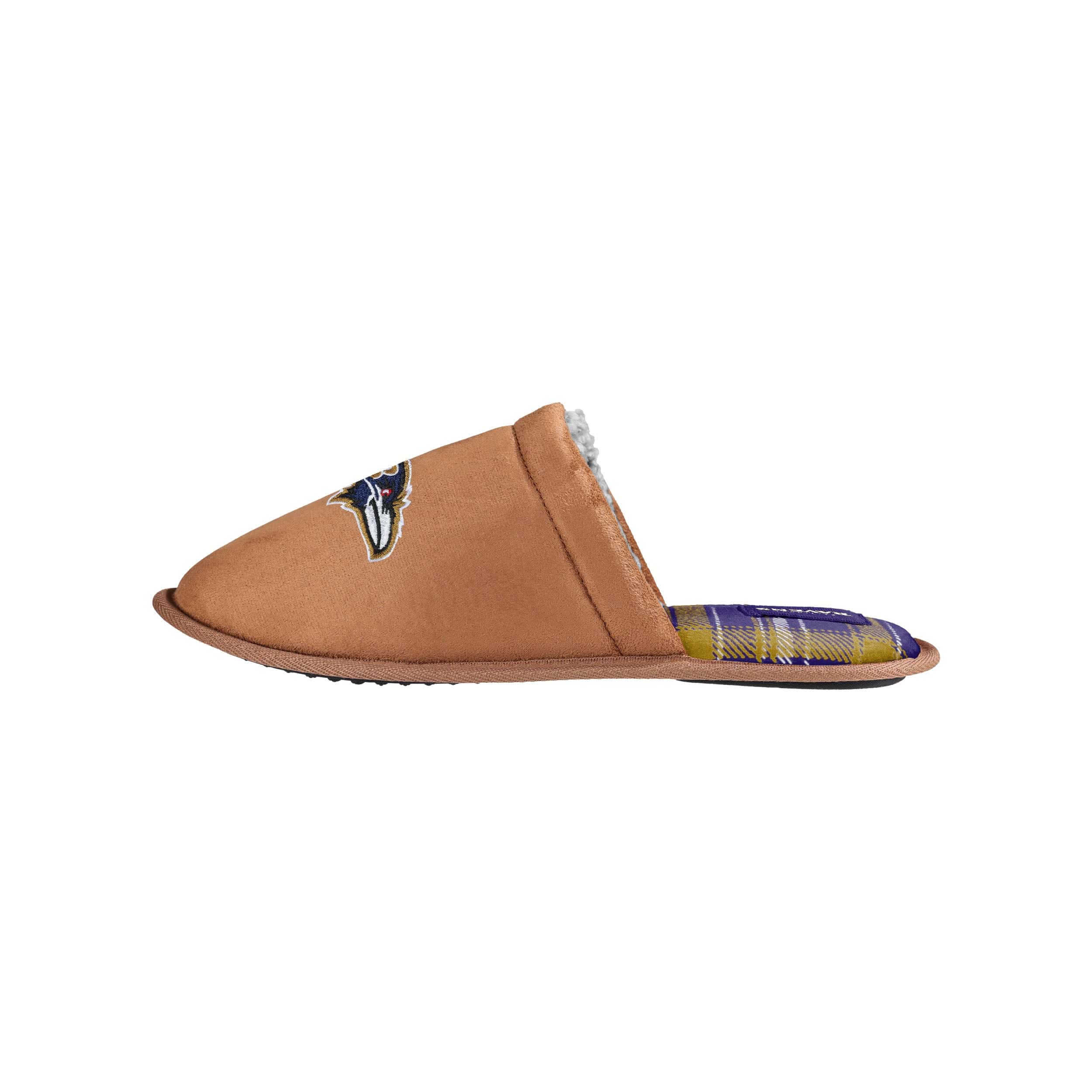 Baltimore Ravens NFL Mens Flannel Lined Brown Suede Scuff Slipper