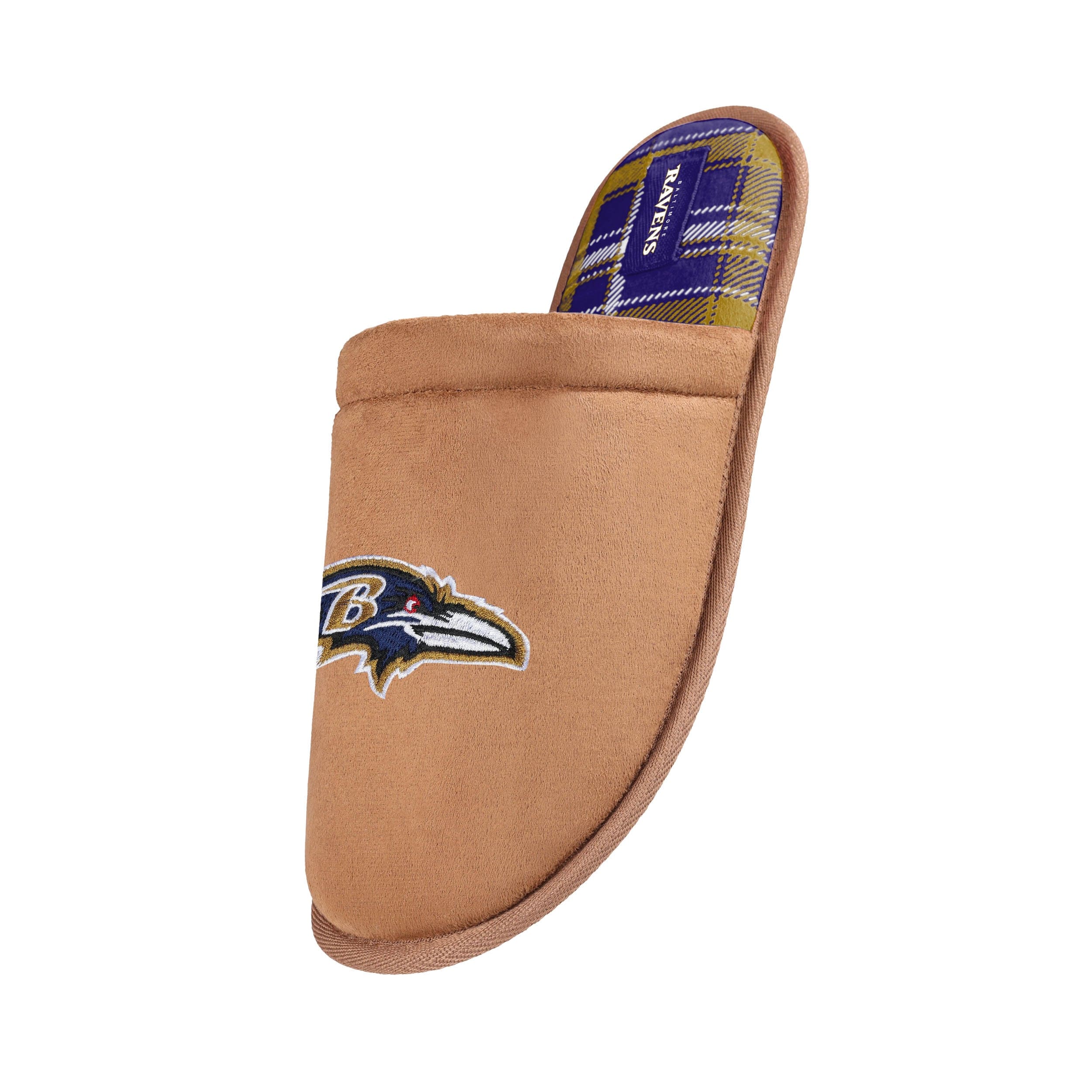 Baltimore Ravens NFL Mens Flannel Lined Brown Suede Scuff Slipper - Image 2