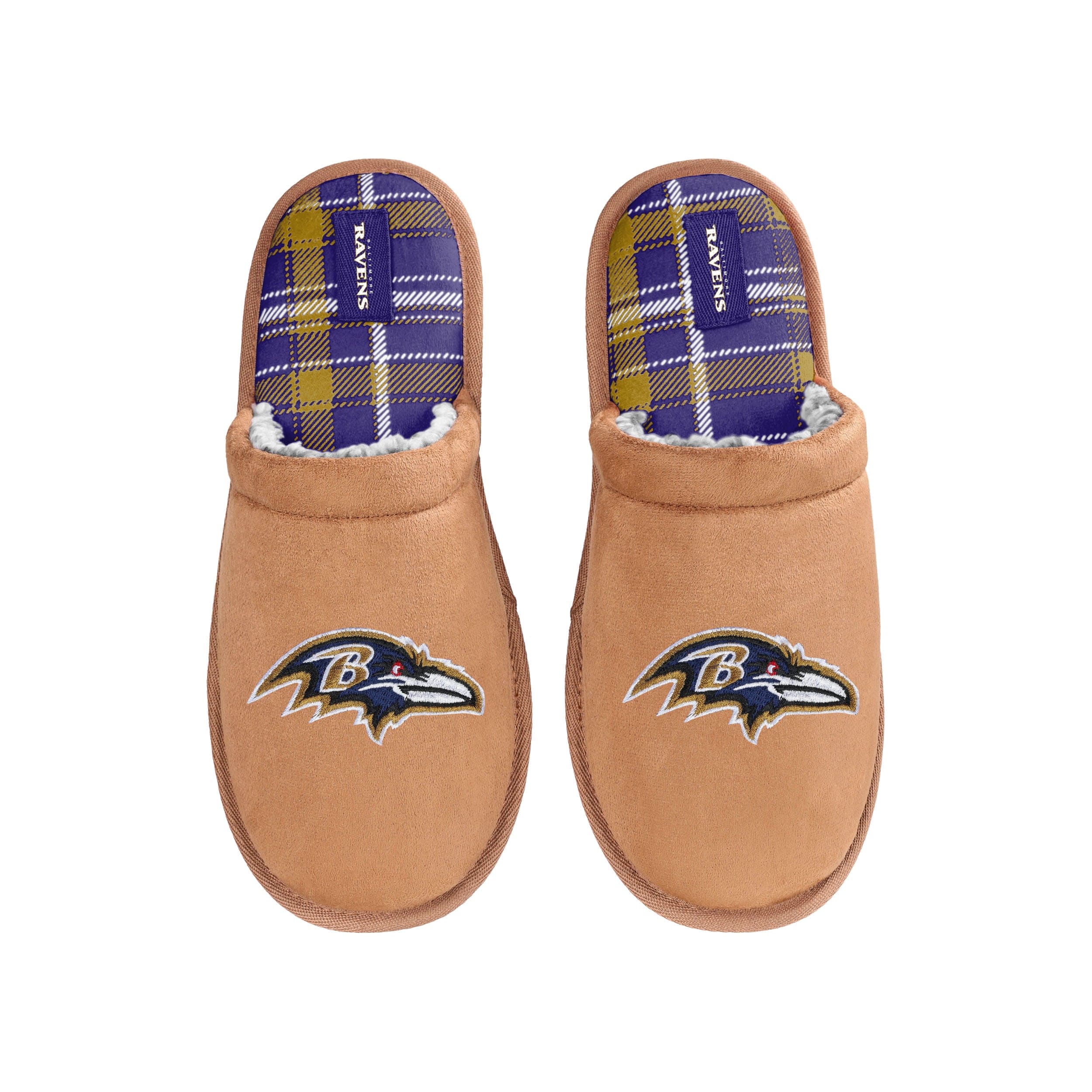 Baltimore Ravens NFL Mens Flannel Lined Brown Suede Scuff Slipper - Image 4
