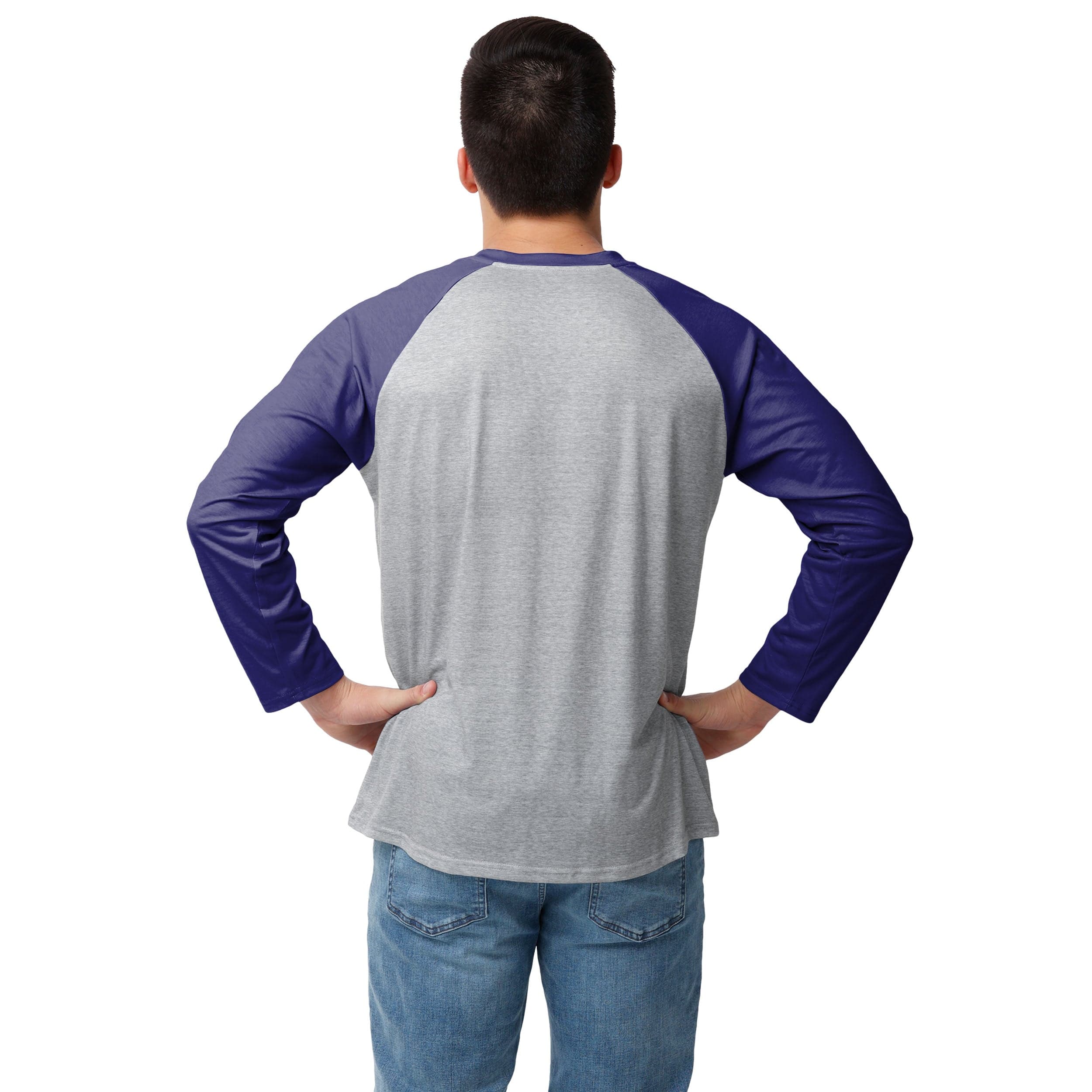 Baltimore Ravens NFL Mens Gray Big Logo Raglan T-Shirt - Image 3