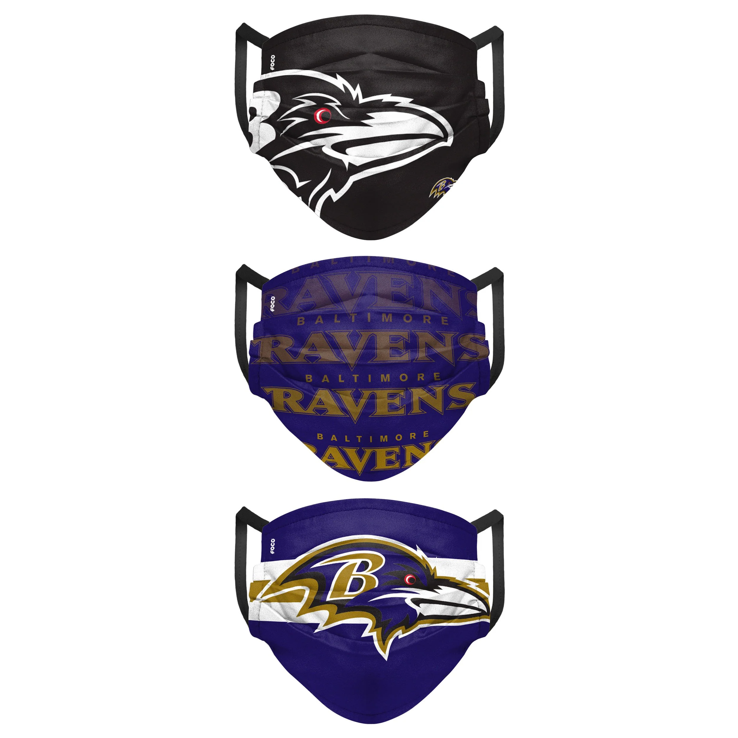 Baltimore Ravens NFL Mens Matchday 3 Pack Face Cover - Image 2
