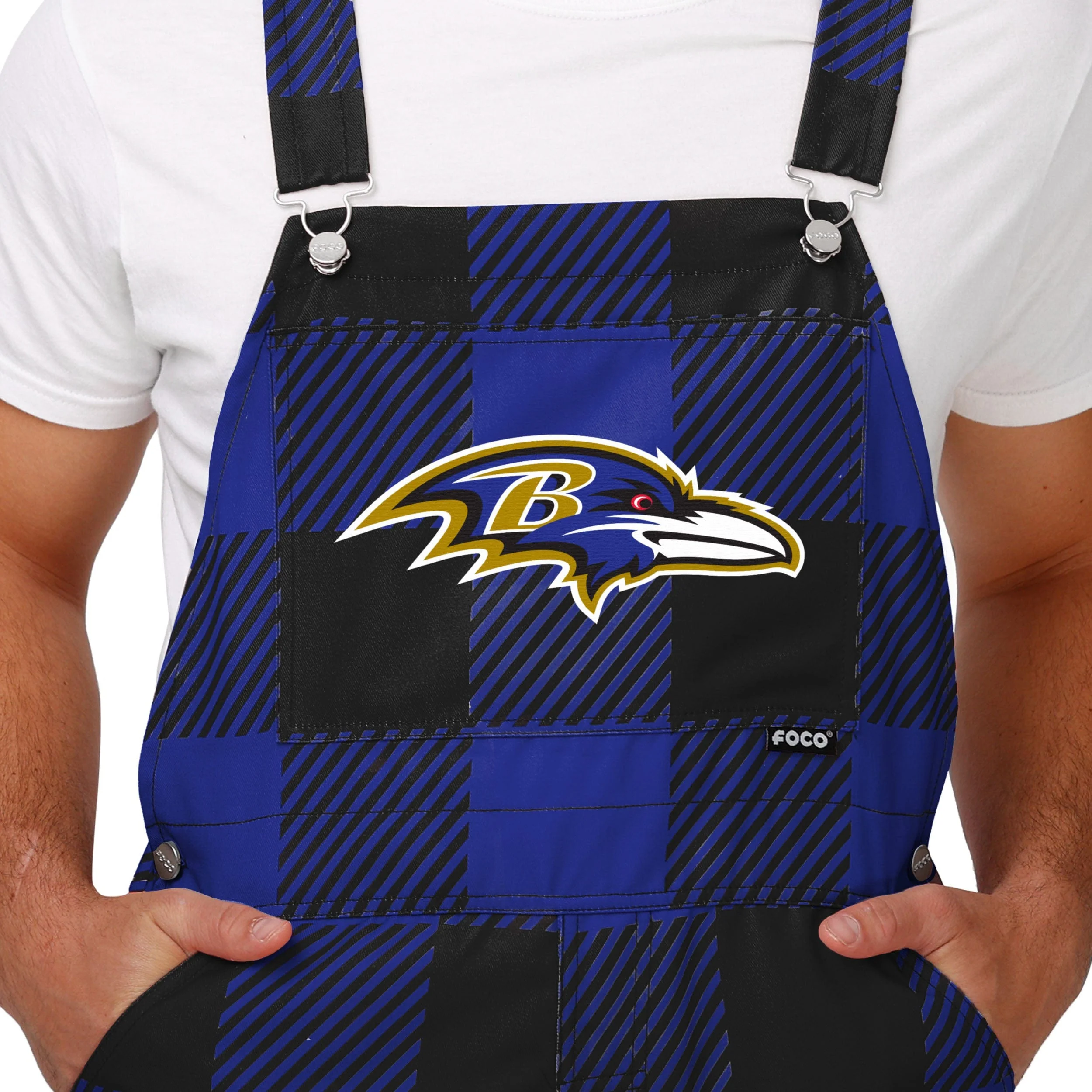Baltimore Ravens NFL Mens Plaid Bib Overalls - Image 4