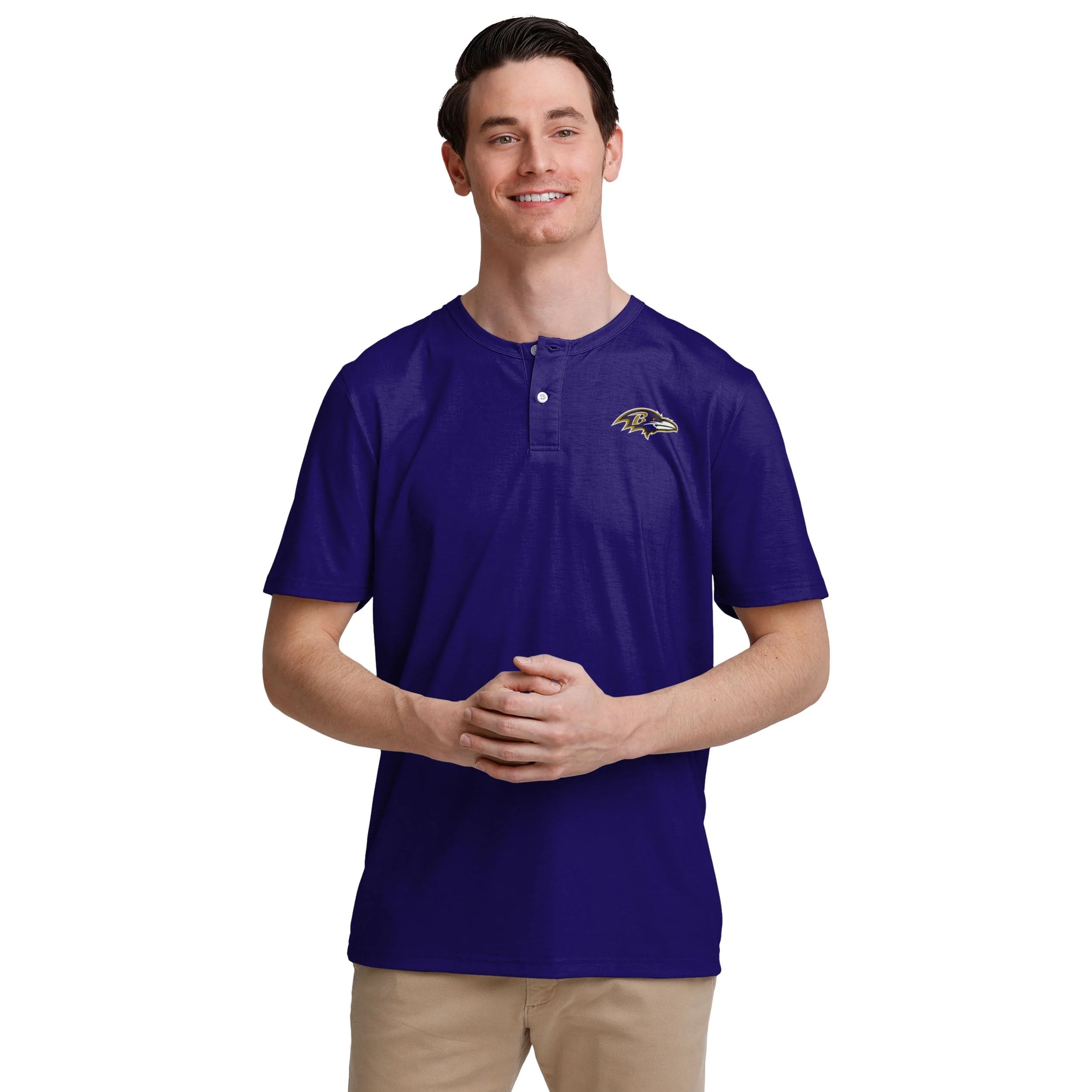 Baltimore Ravens NFL Mens Solid Team Logo Short Sleeve Henley - Image 2