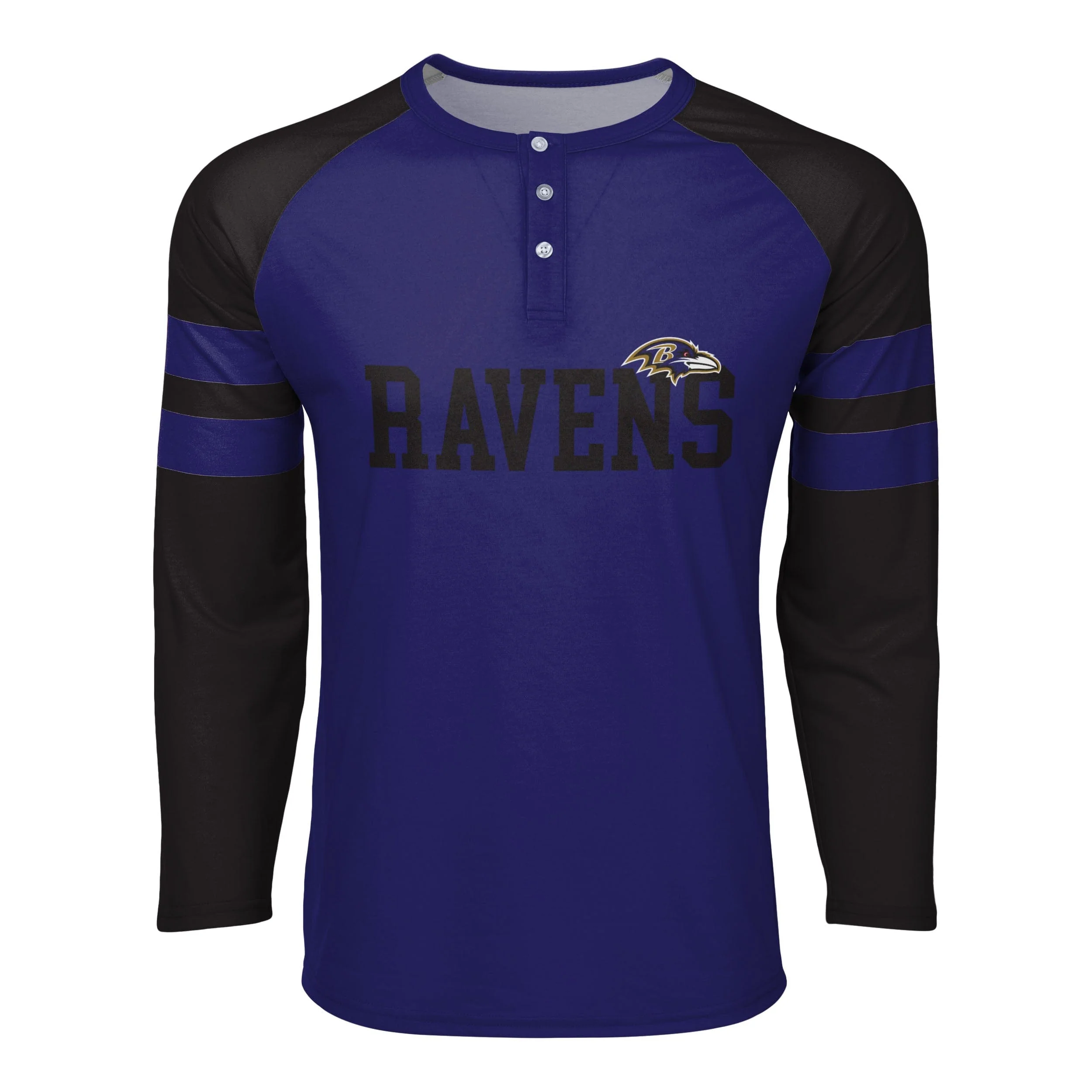 Baltimore Ravens NFL Mens Team Stripe Wordmark Long Sleeve Henley