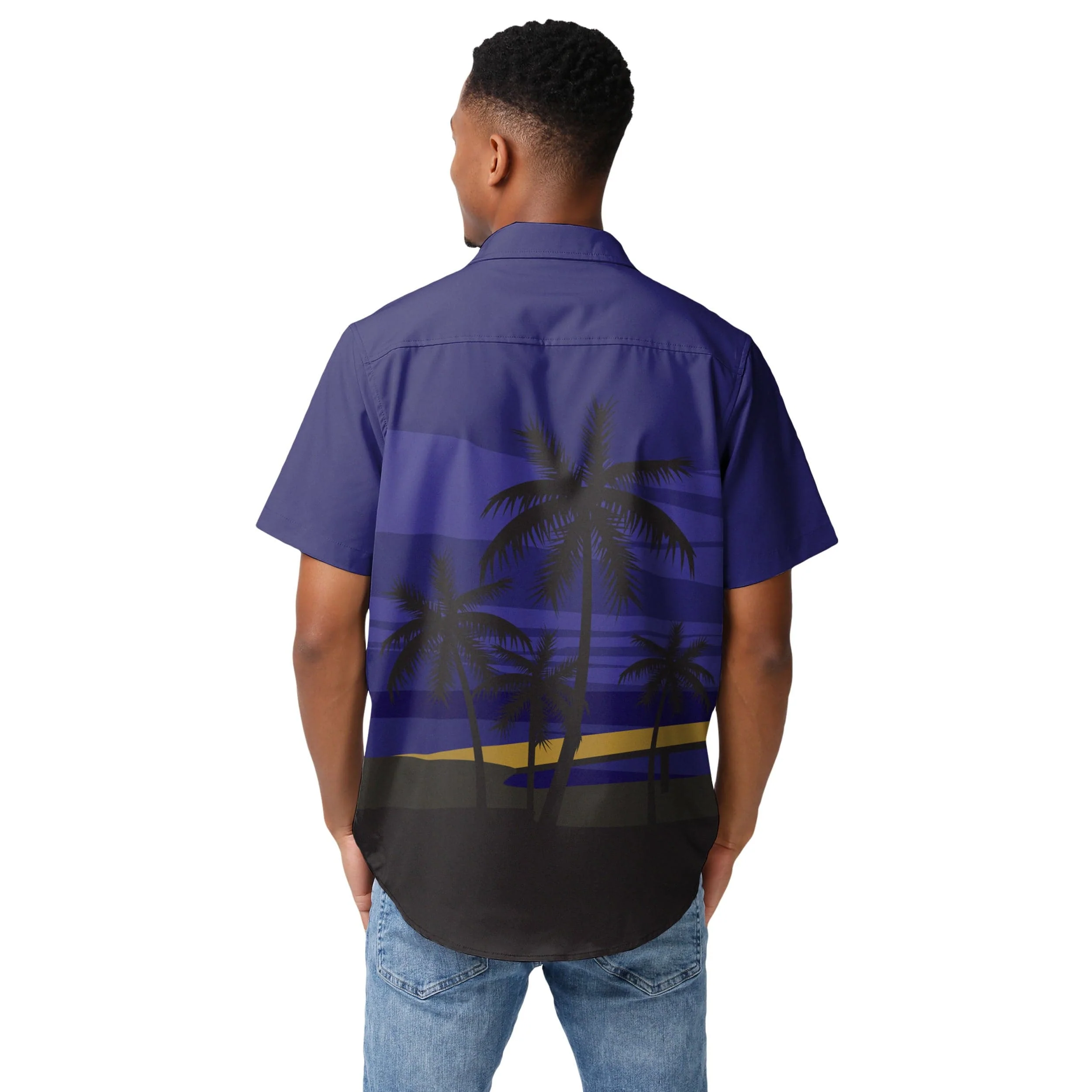 Baltimore Ravens NFL Mens Tropical Sunset Button Up Shirt - Image 3