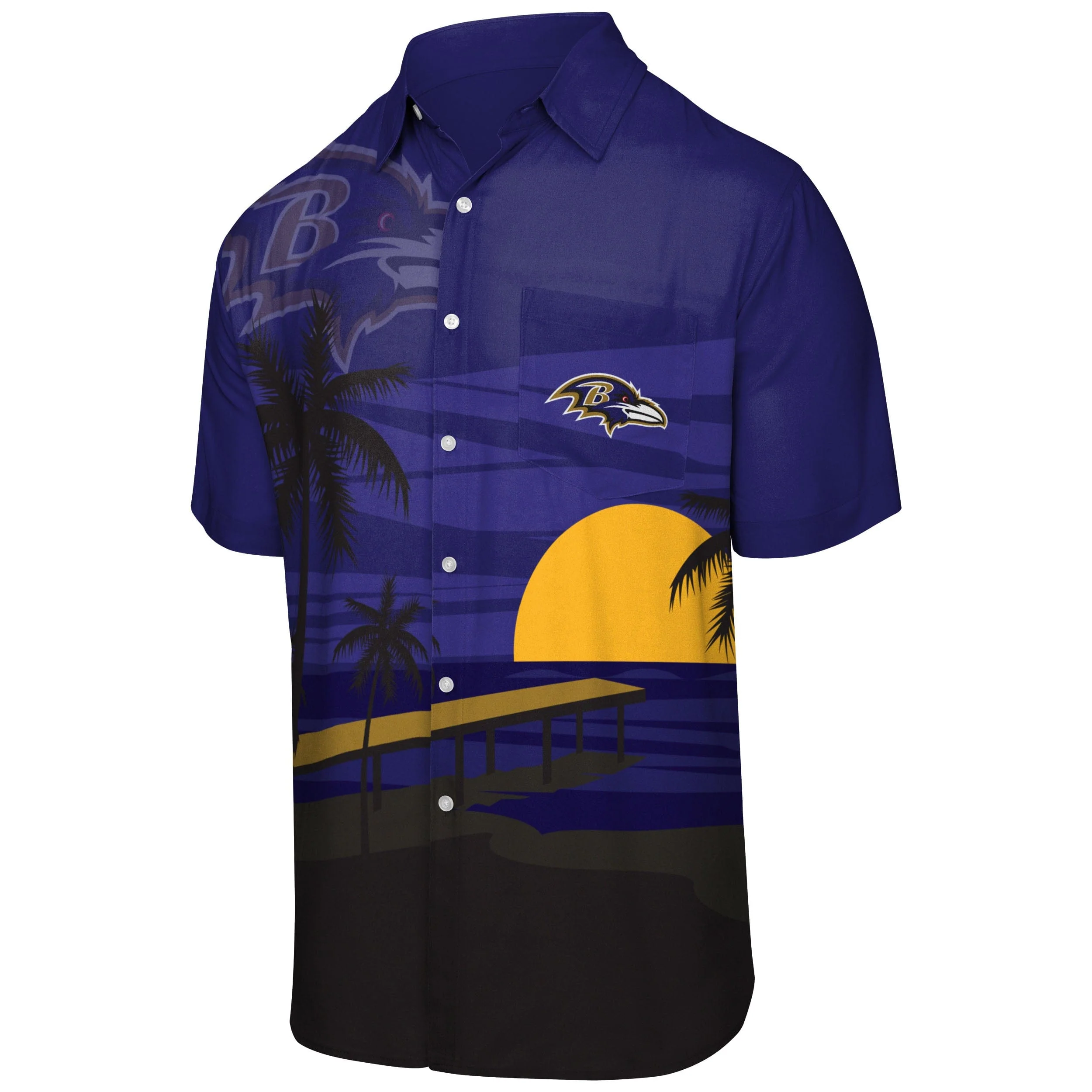 Baltimore Ravens NFL Mens Tropical Sunset Button Up Shirt - Image 4