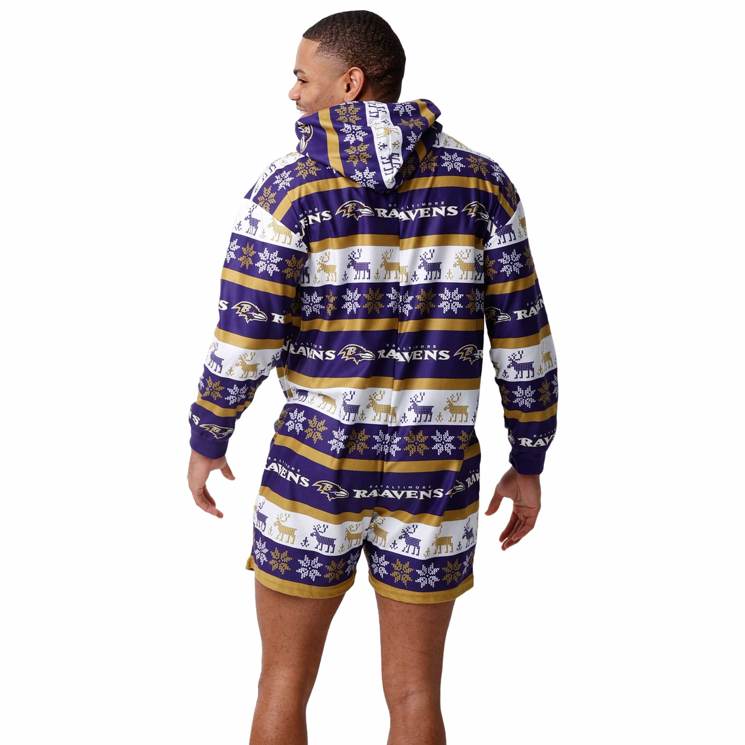 Baltimore Ravens NFL Mens Ugly Short One Piece Pajamas - Image 2