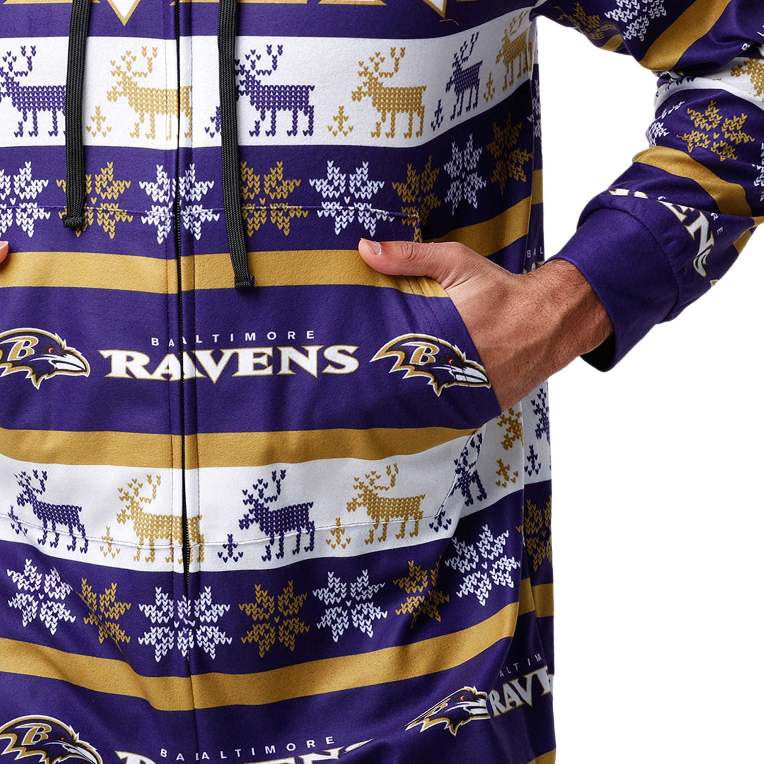 Baltimore Ravens NFL Mens Ugly Short One Piece Pajamas - Image 4