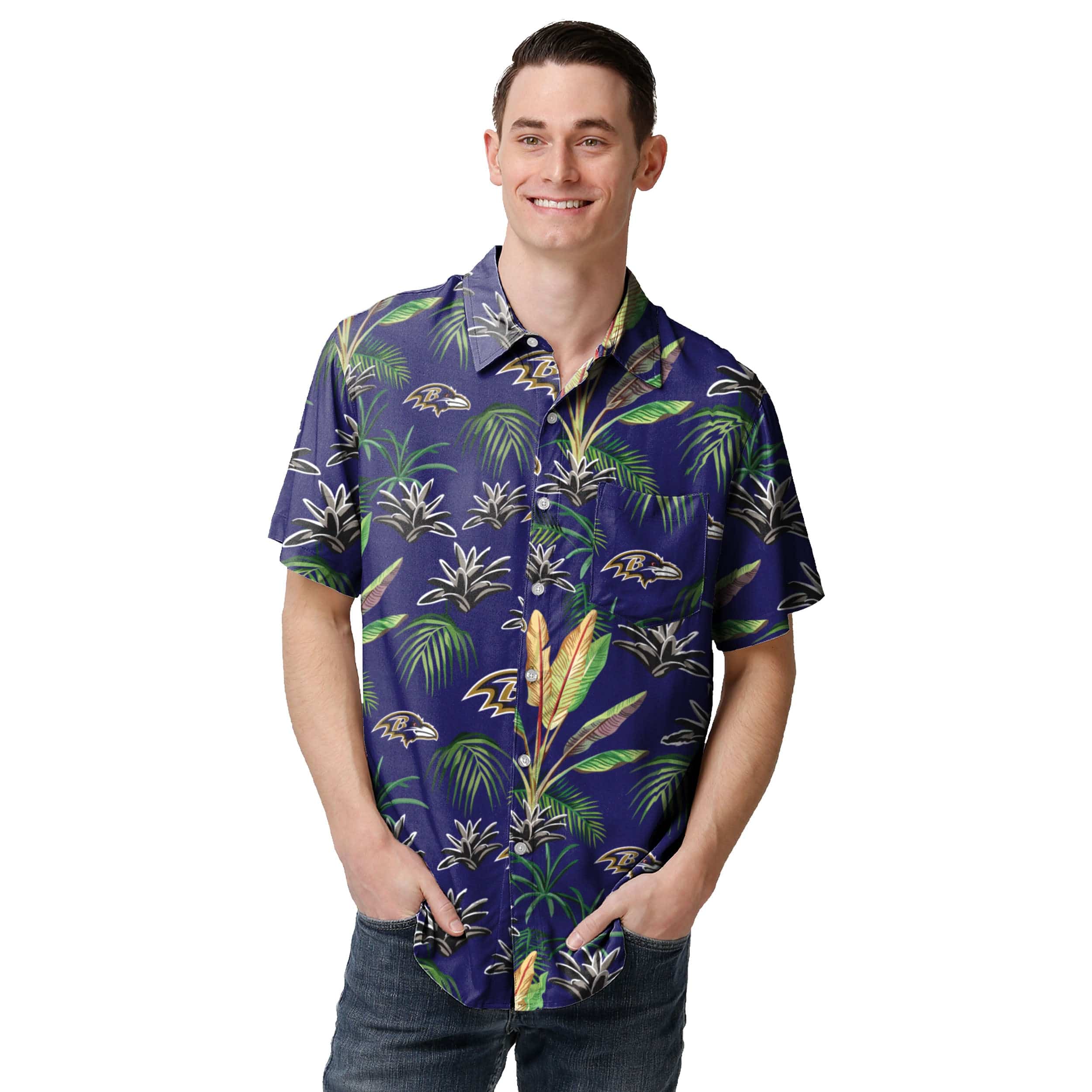 Baltimore Ravens NFL Mens Victory Vacay Button Up Shirt - Image 2