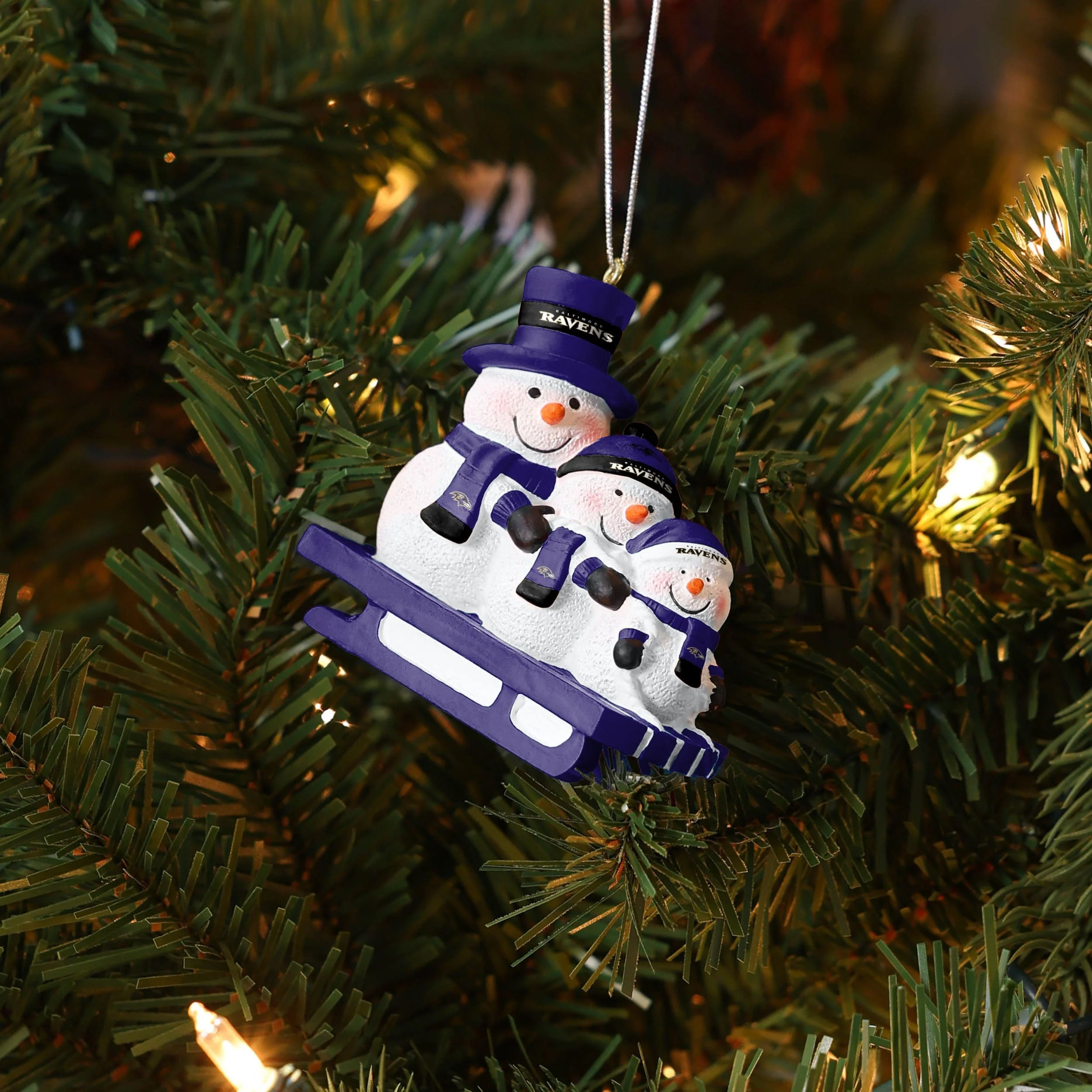Baltimore Ravens NFL Sledding Snowmen Ornament - Image 4