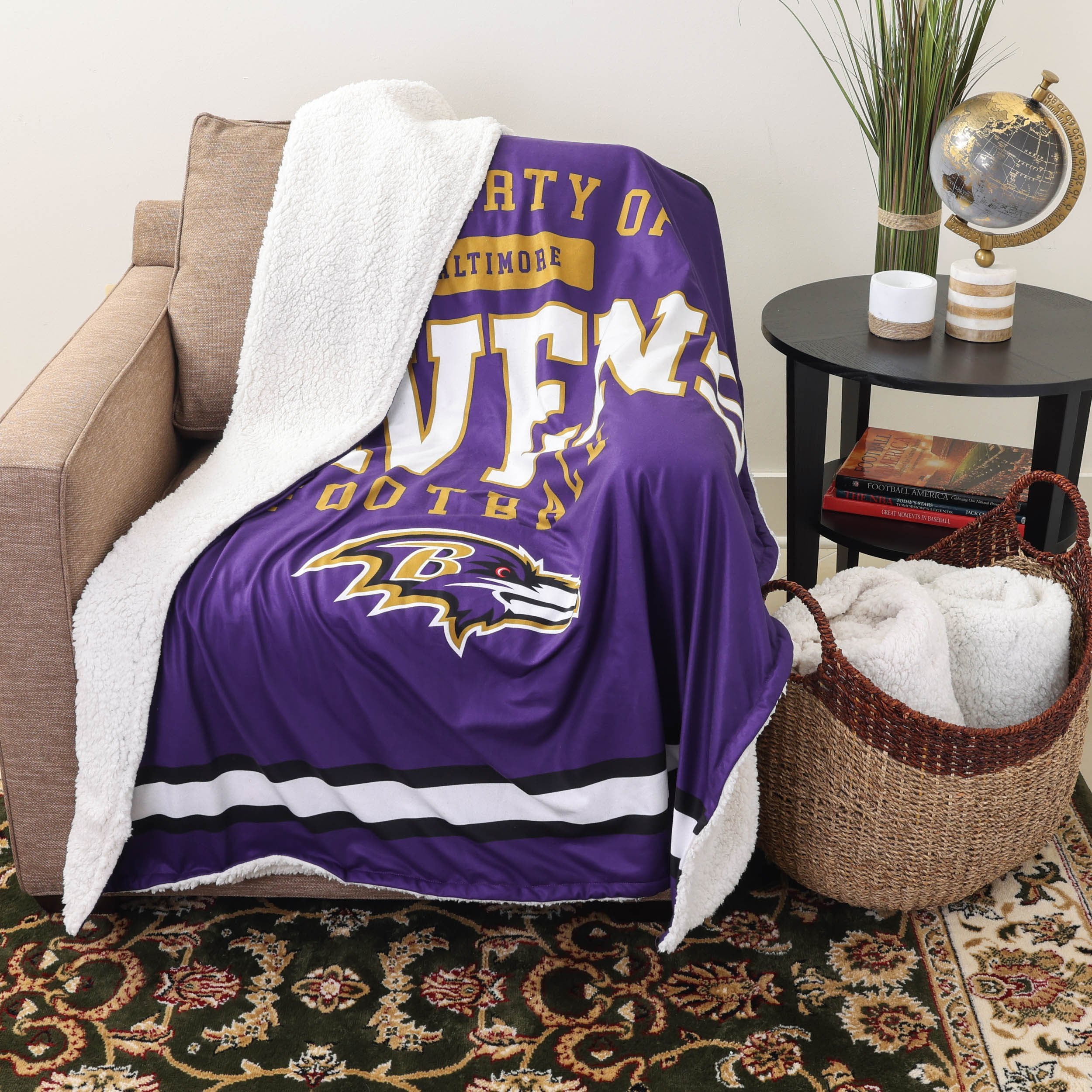 Baltimore Ravens NFL Team Property Sherpa Plush Throw Blanket - Image 2