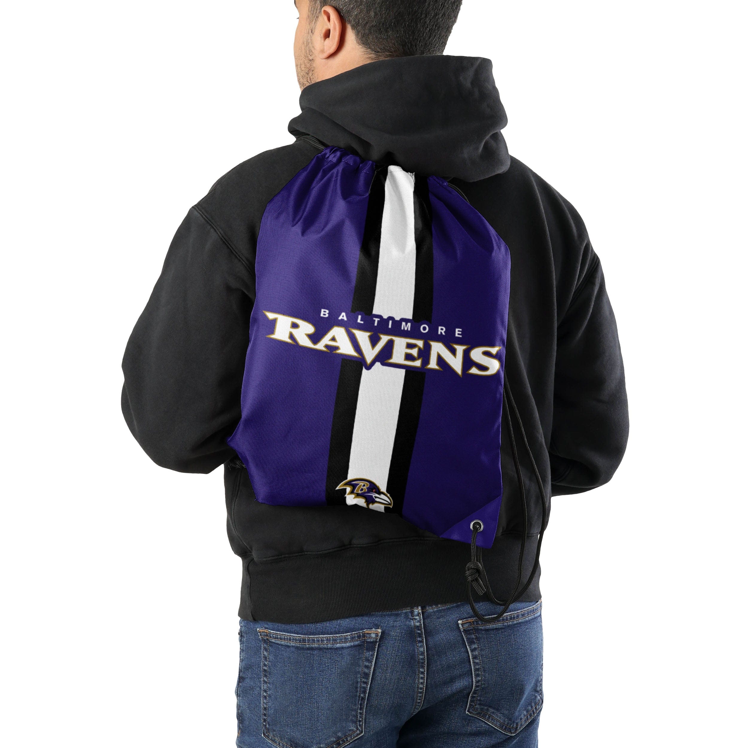 Baltimore Ravens NFL Team Stripe Wordmark Drawstring Backpack - Image 2