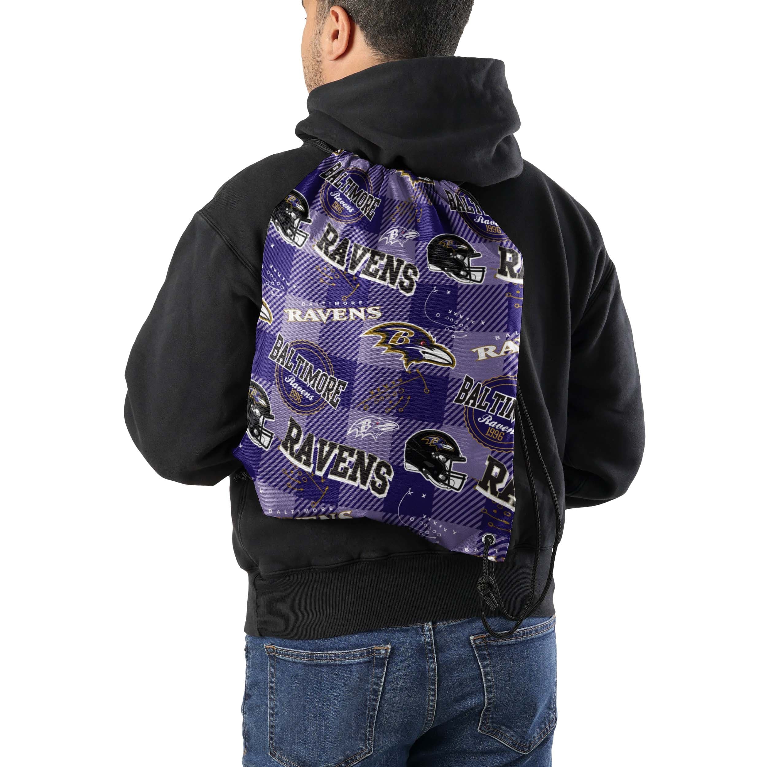 Baltimore Ravens NFL Thematic Repeat Print Drawstring Backpack - Image 2