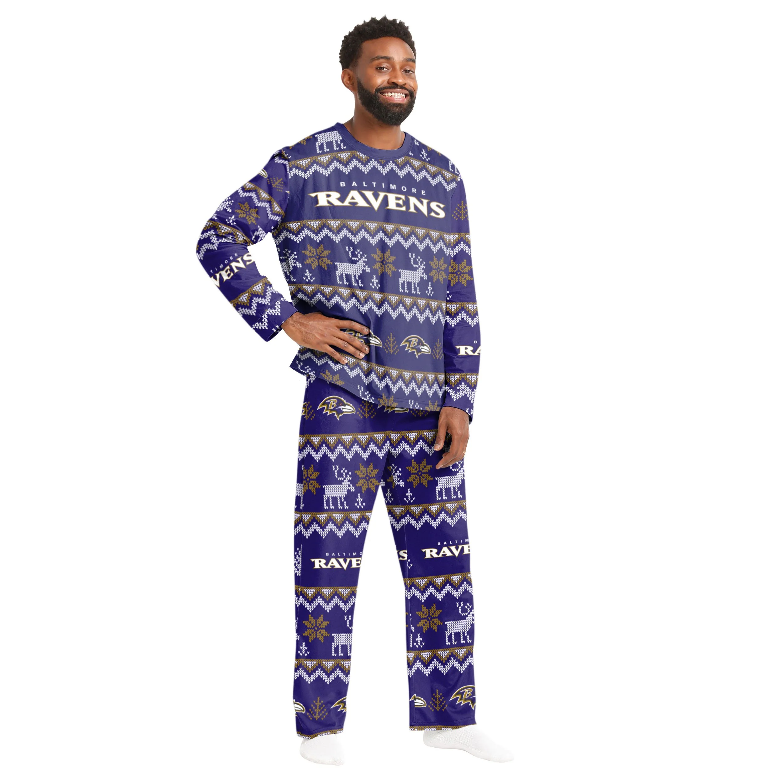 Baltimore Ravens NFL Ugly Pattern Family Holiday Pajamas - Image 6