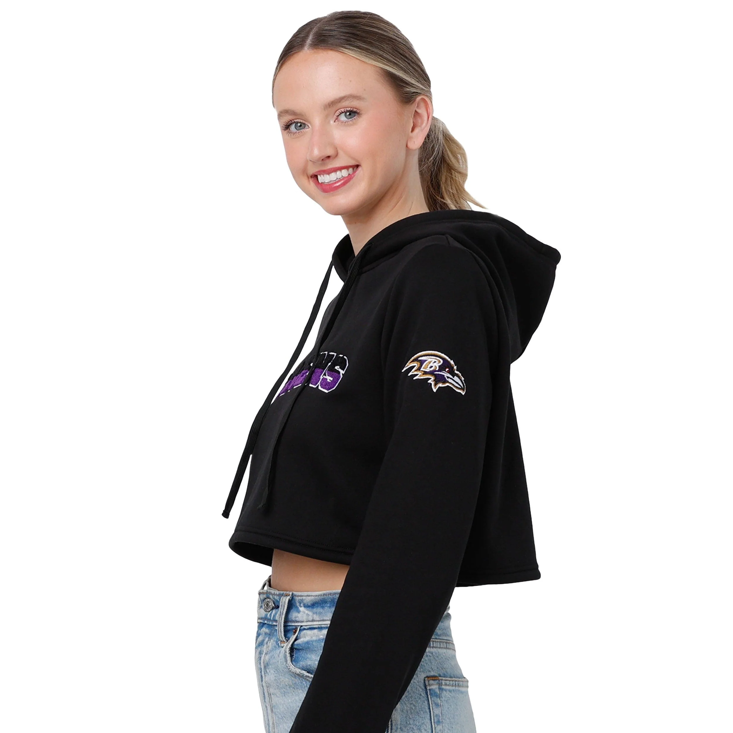 Baltimore Ravens NFL Womens Cropped Chenille Hoodie - Image 4
