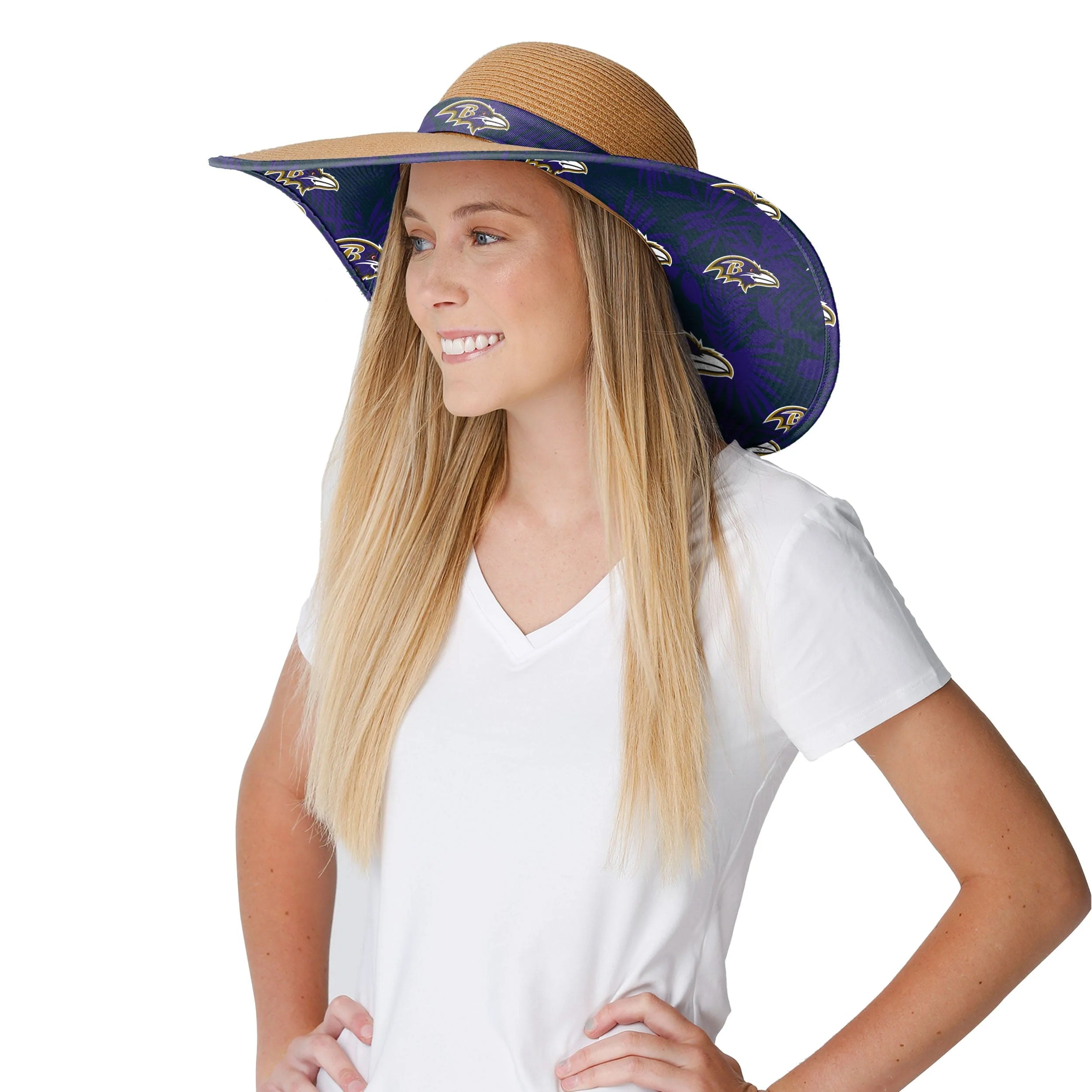 Baltimore Ravens NFL Womens Floral Straw Hat - Image 3