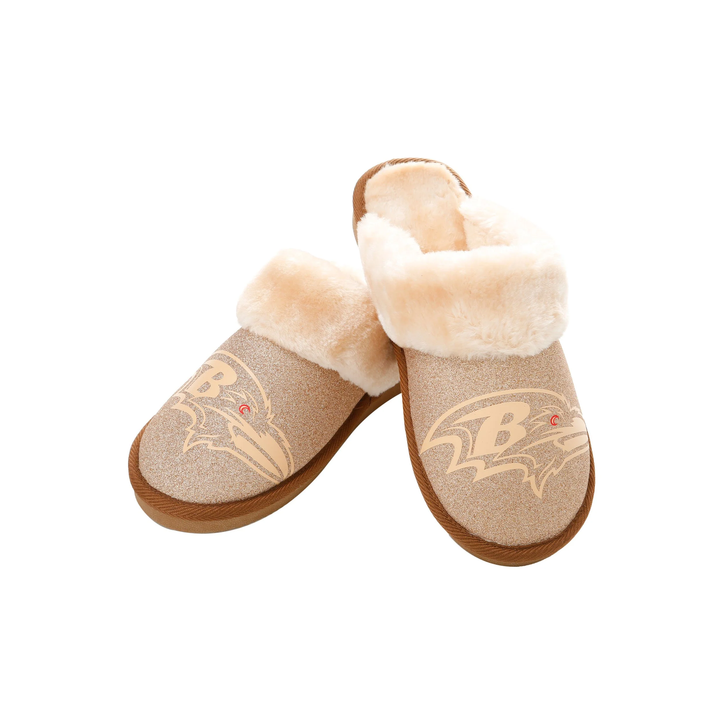 Baltimore Ravens NFL Womens Glitter Open Back Fur Moccasin Slippers