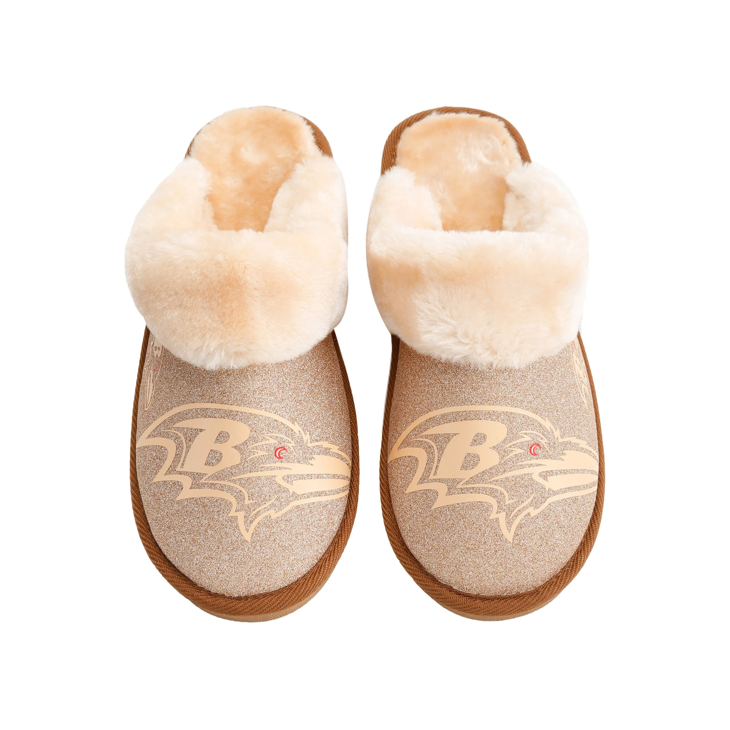 Baltimore Ravens NFL Womens Glitter Open Back Fur Moccasin Slippers - Image 2