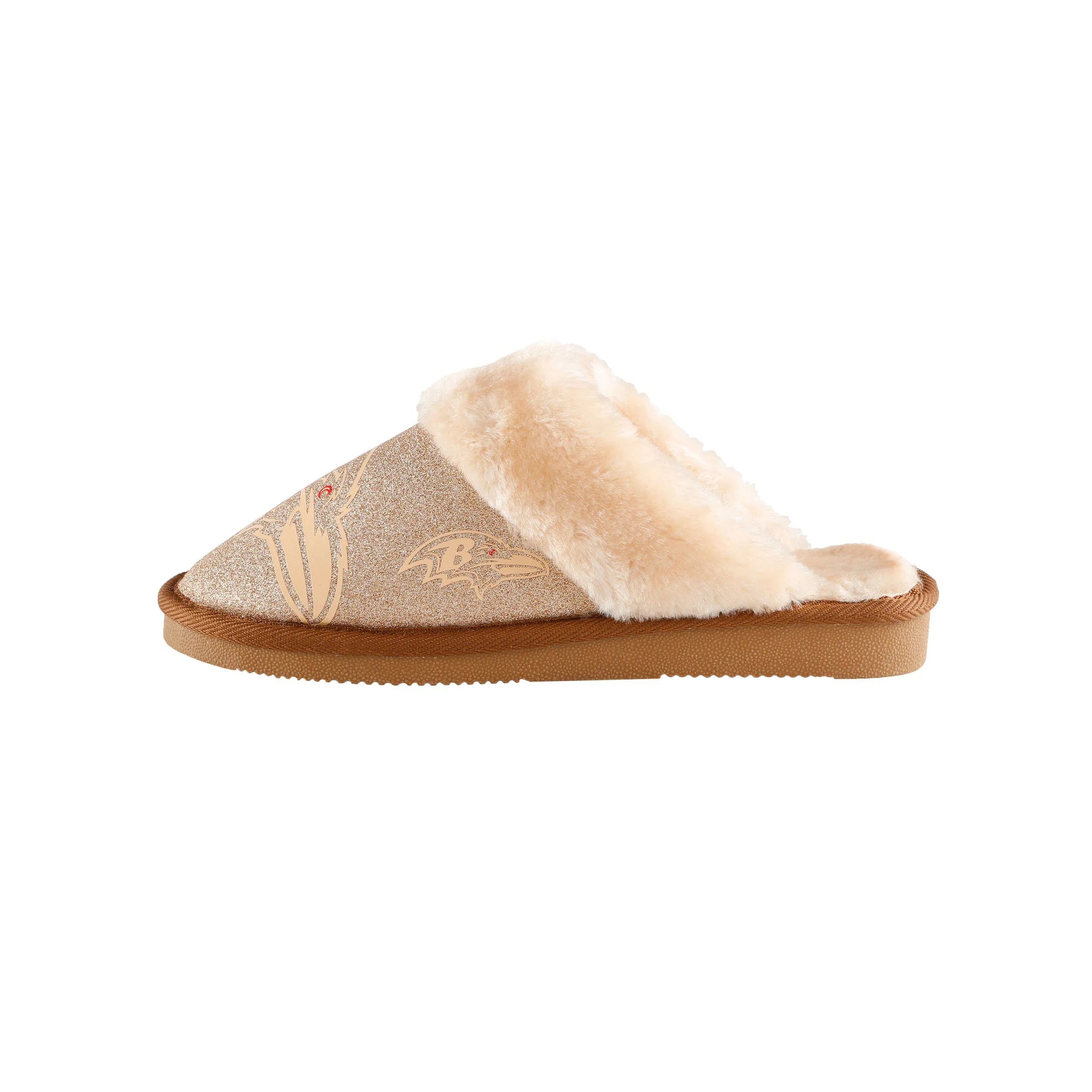 Baltimore Ravens NFL Womens Glitter Open Back Fur Moccasin Slippers - Image 4