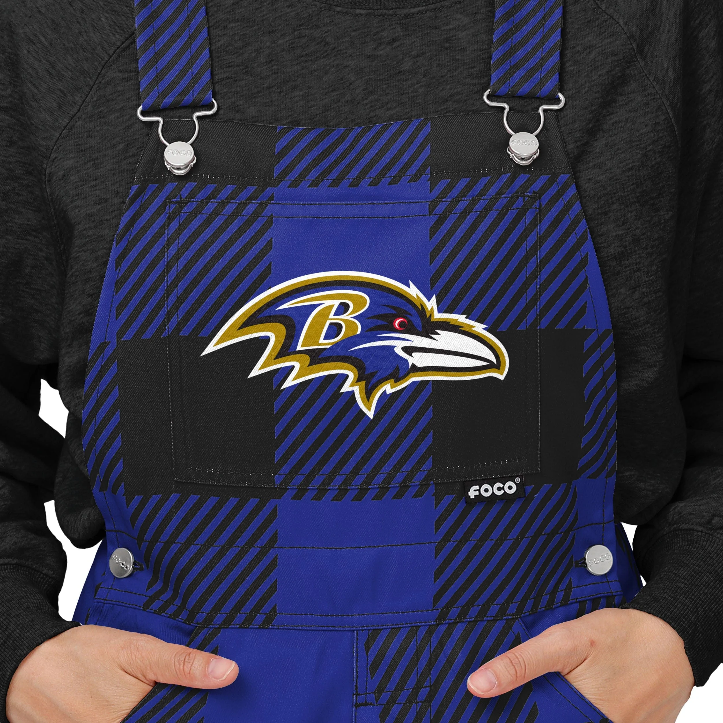 Baltimore Ravens NFL Womens Plaid Bib Overalls - Image 4