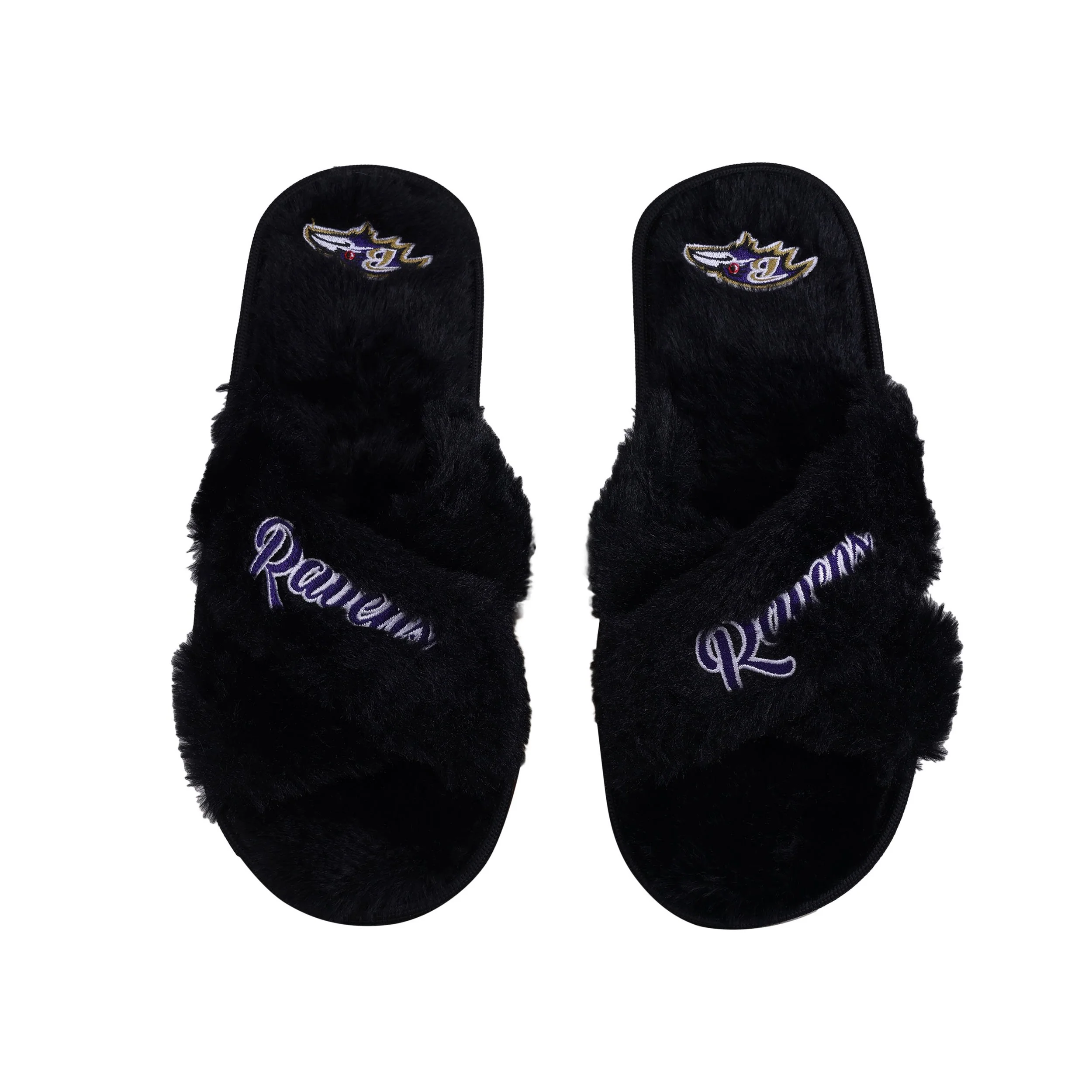 Baltimore Ravens NFL Womens Script Wordmark Fur Cross Slide - Image 2