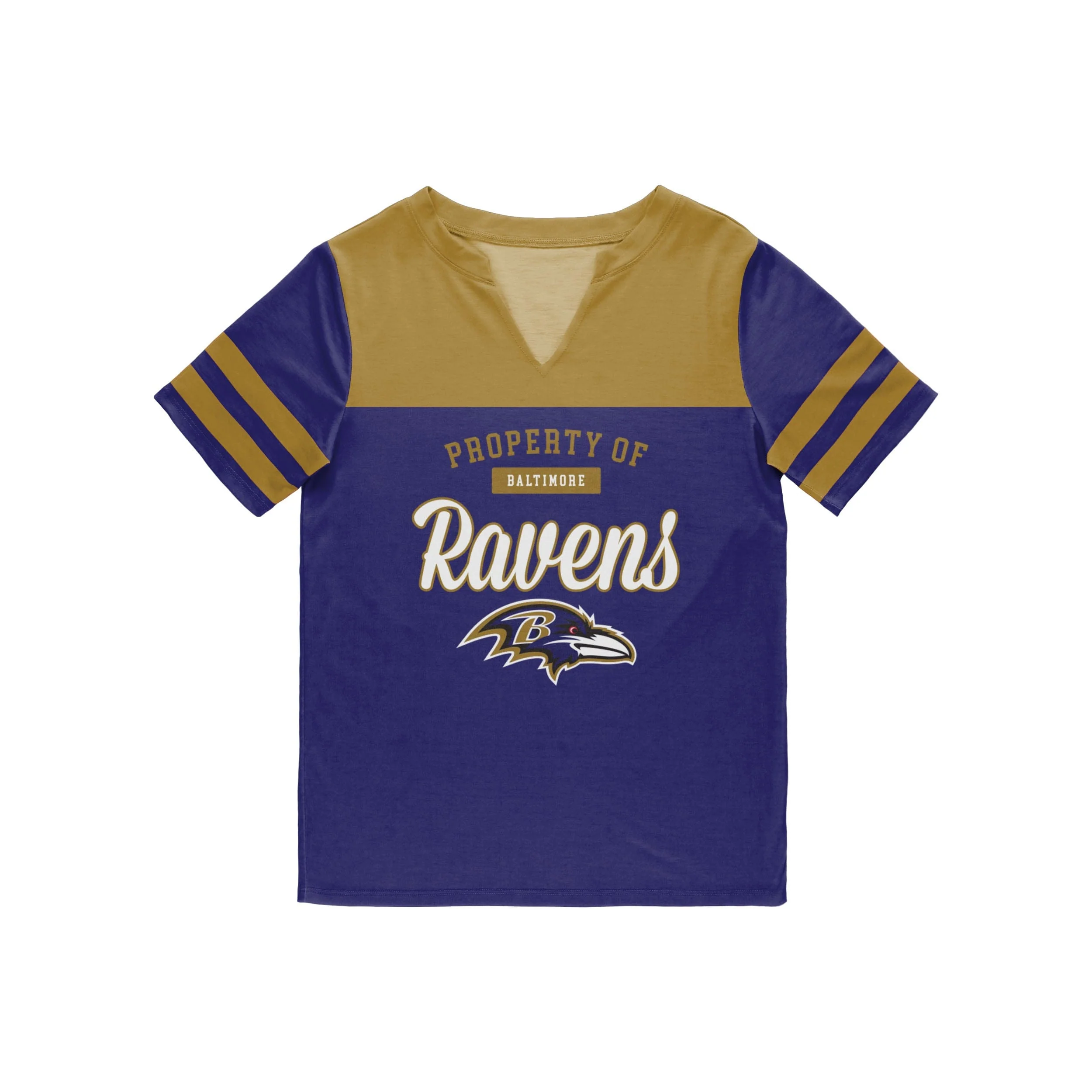 Baltimore Ravens NFL Womens Team Stripe Property Of V-Neck T-Shirt - Image 3