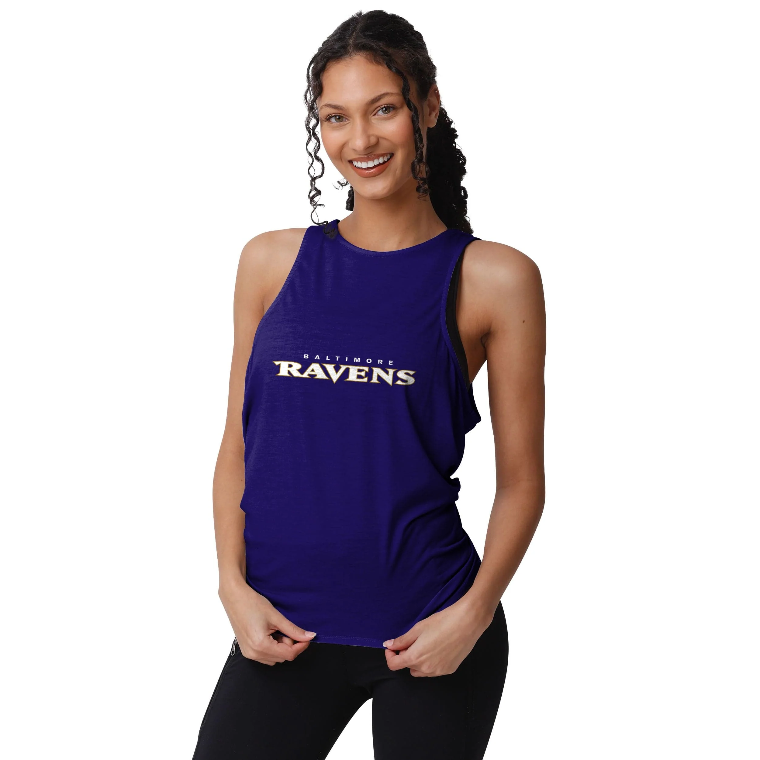 Baltimore Ravens NFL Womens Wordmark Mini Print Tie-Breaker Sleeveless Top - Image 2