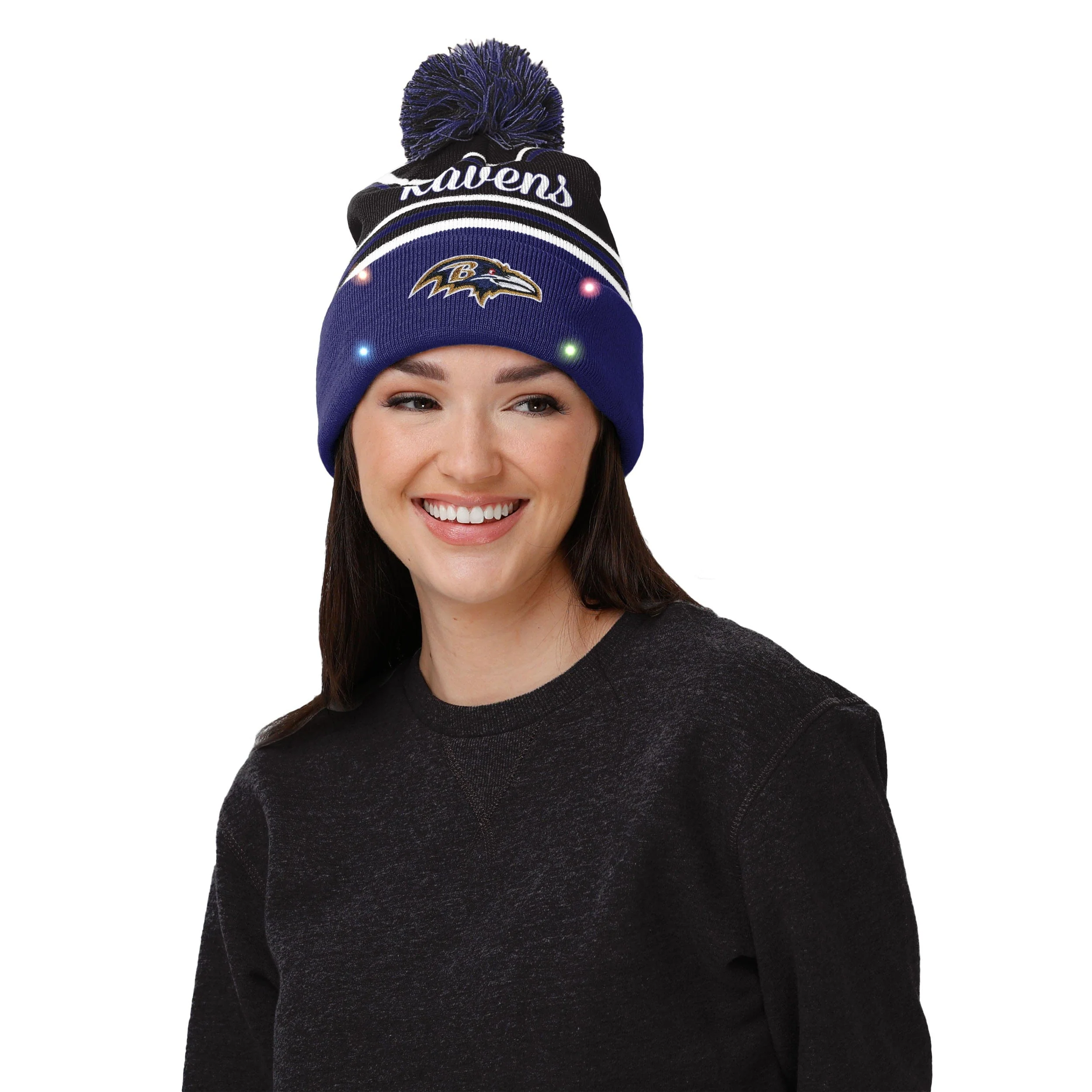 Baltimore Ravens NFL Womens Wordmark Script Light Up Beanie - Image 3
