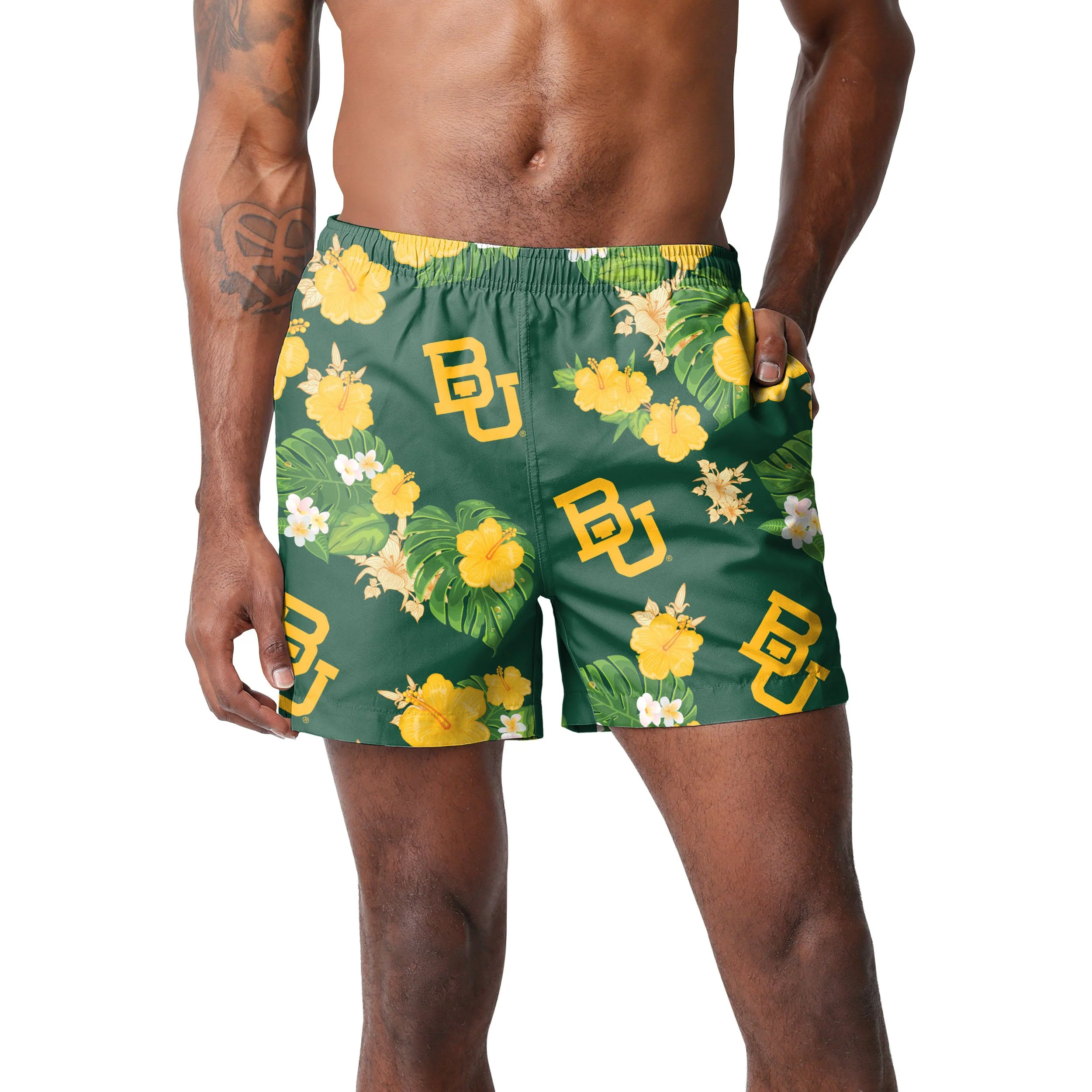 Baylor Bears NCAA Mens Floral Slim Fit 5.5" Swimming Suit Trunks - Image 2
