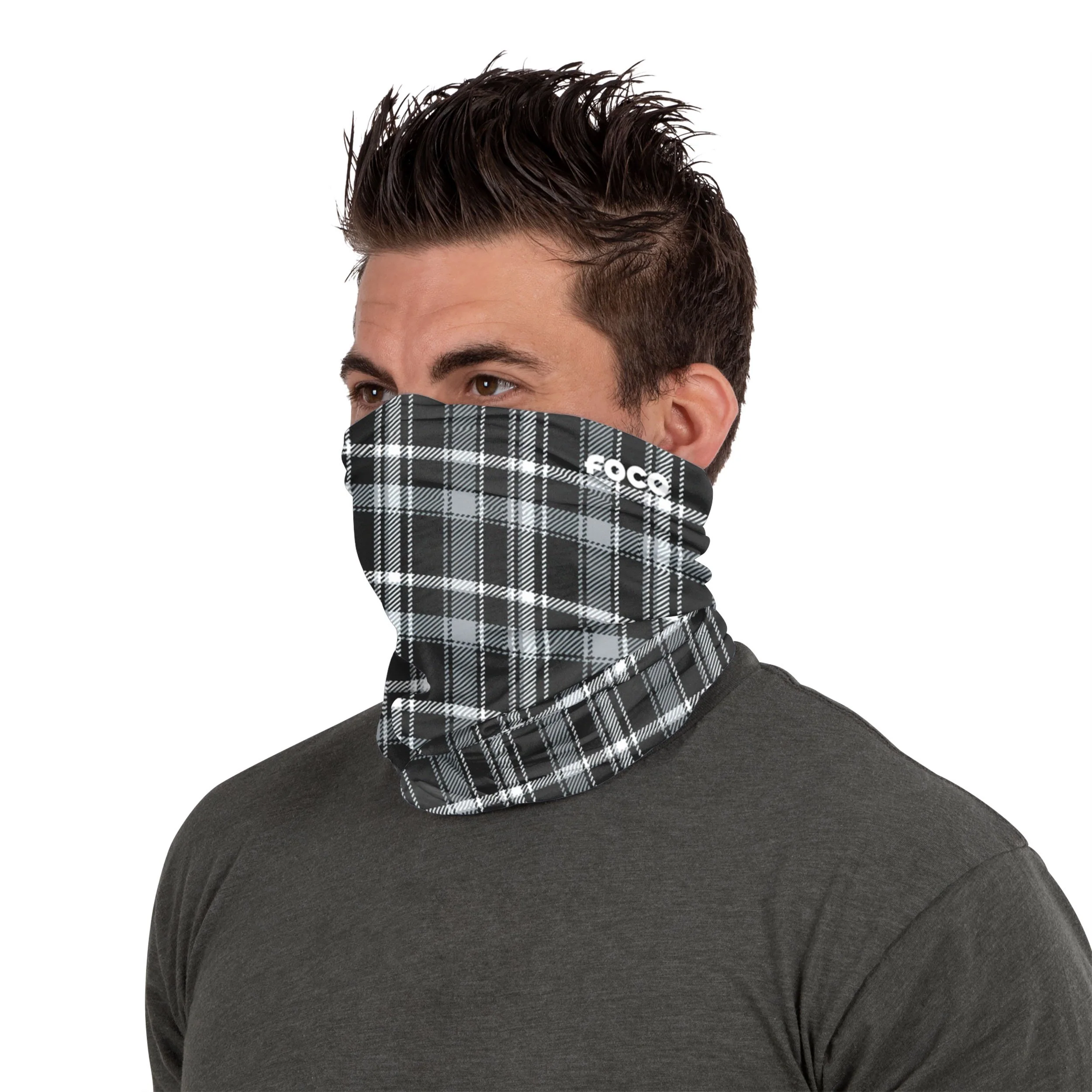 Black Plaid Brushed Polyester Gaiter Scarf - Image 3