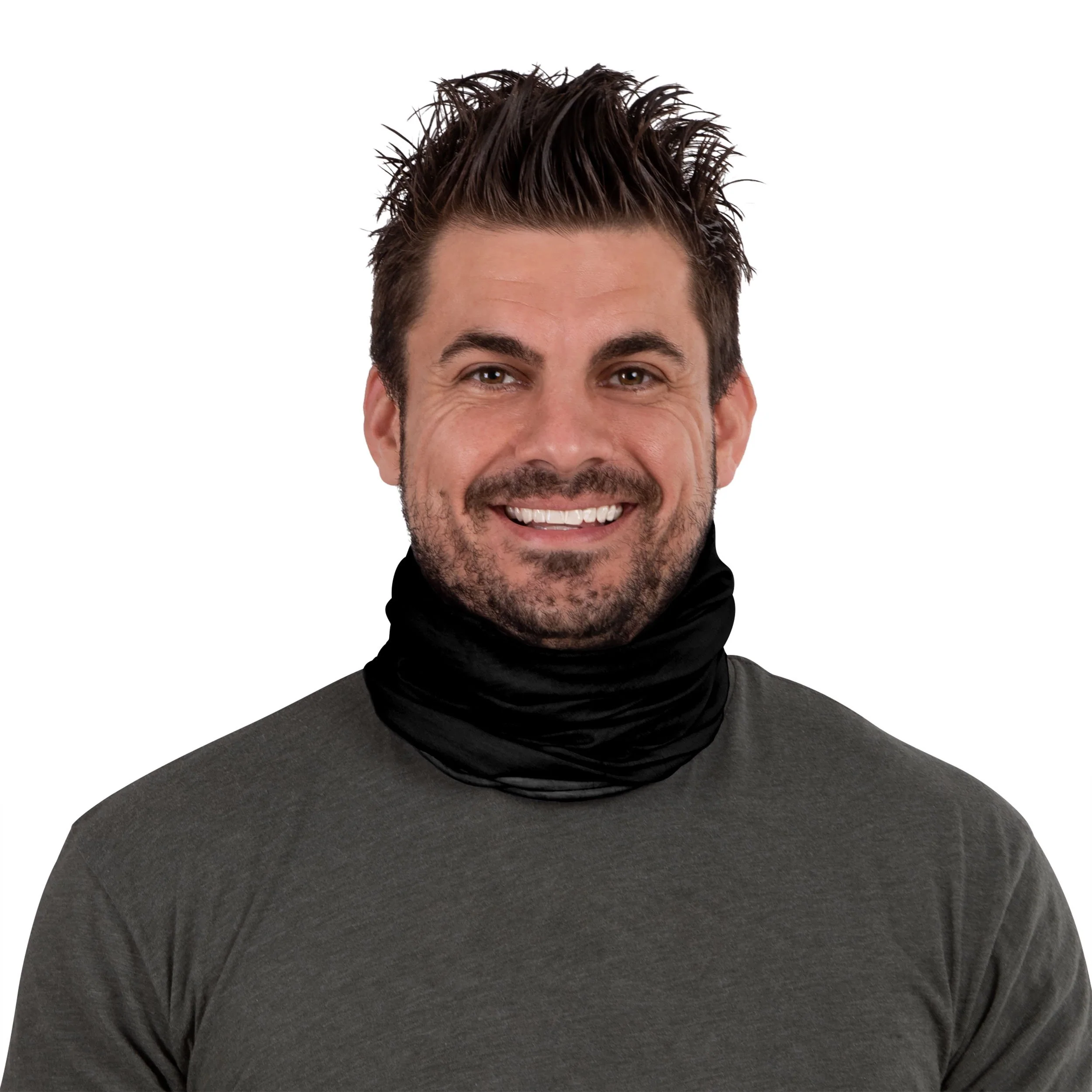 Black Plaid Brushed Polyester Gaiter Scarf - Image 4