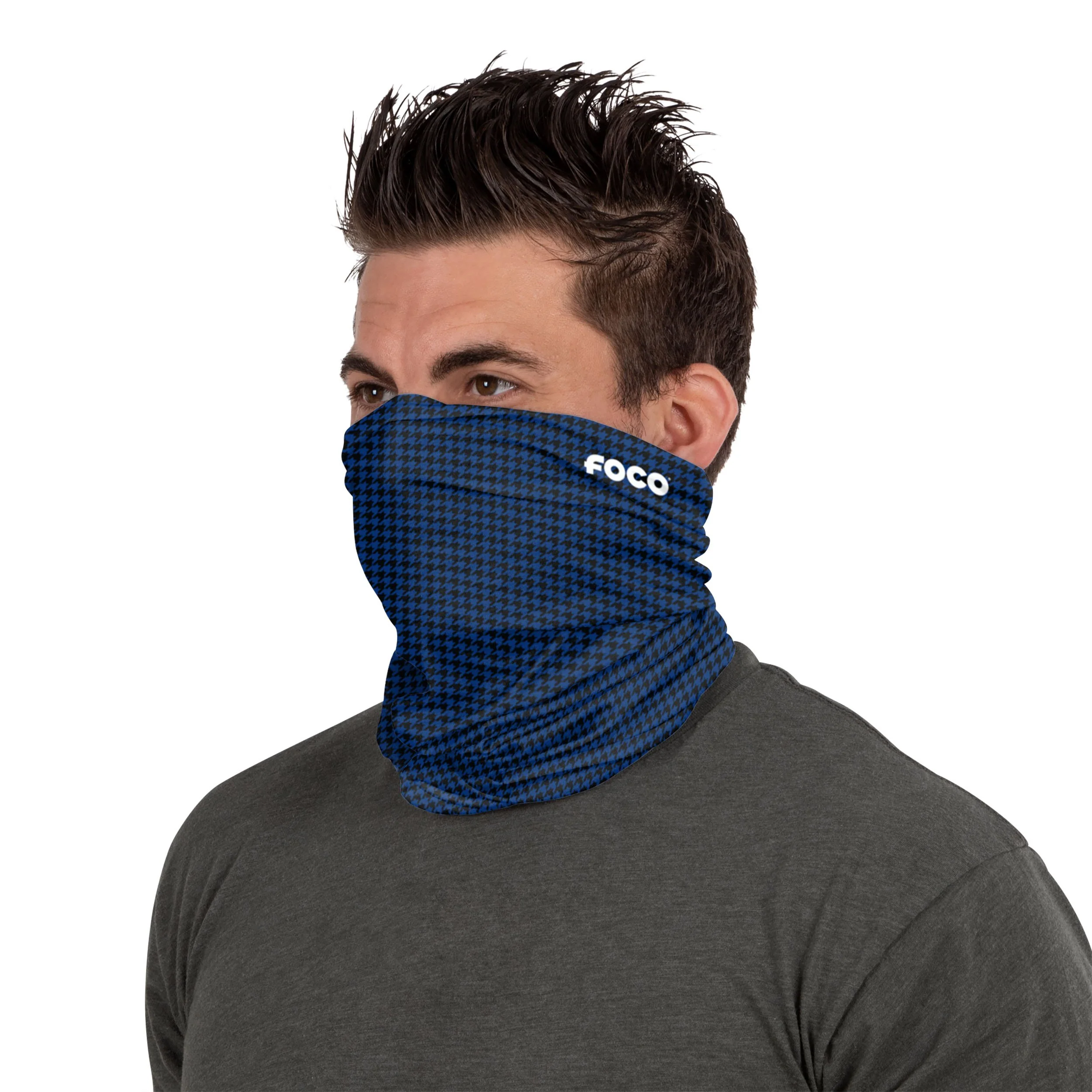 Blue Houndstooth Brushed Polyester Gaiter Scarf - Image 3