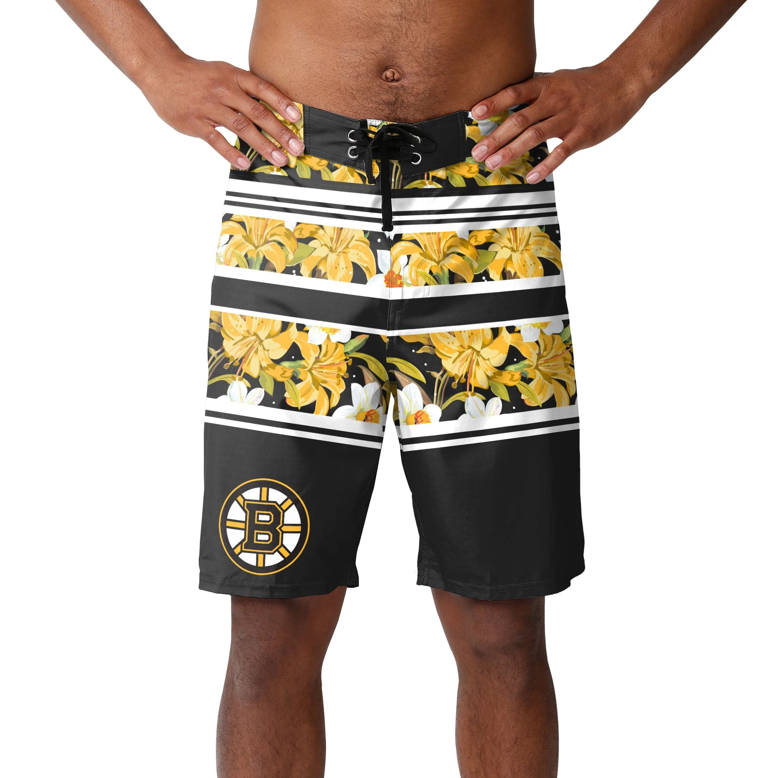 Boston Bruins Mens NHL Floral Stripe Boardshorts - Image 2