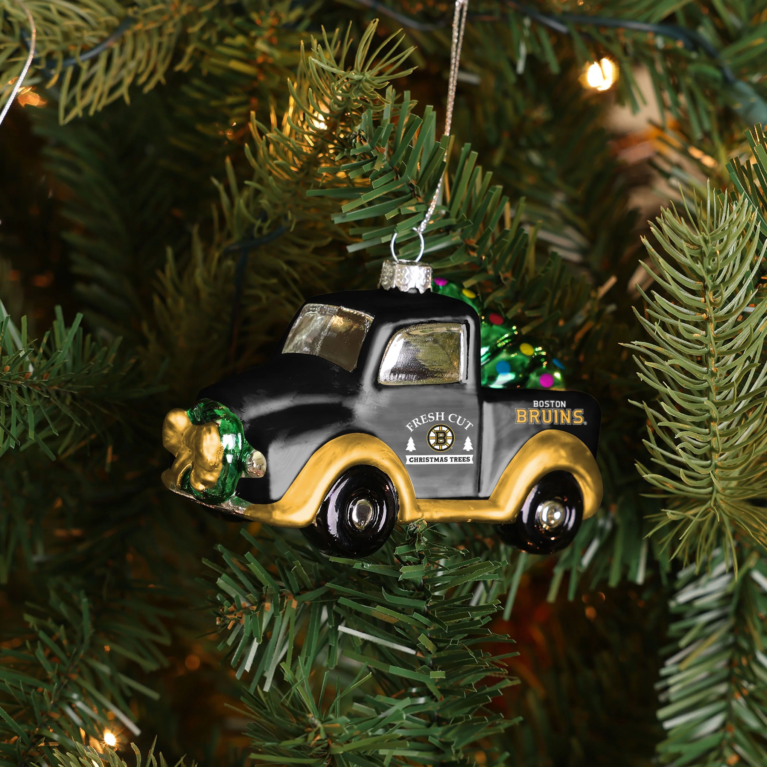 Boston Bruins NHL Blown Glass Truck Ornament - Image 3
