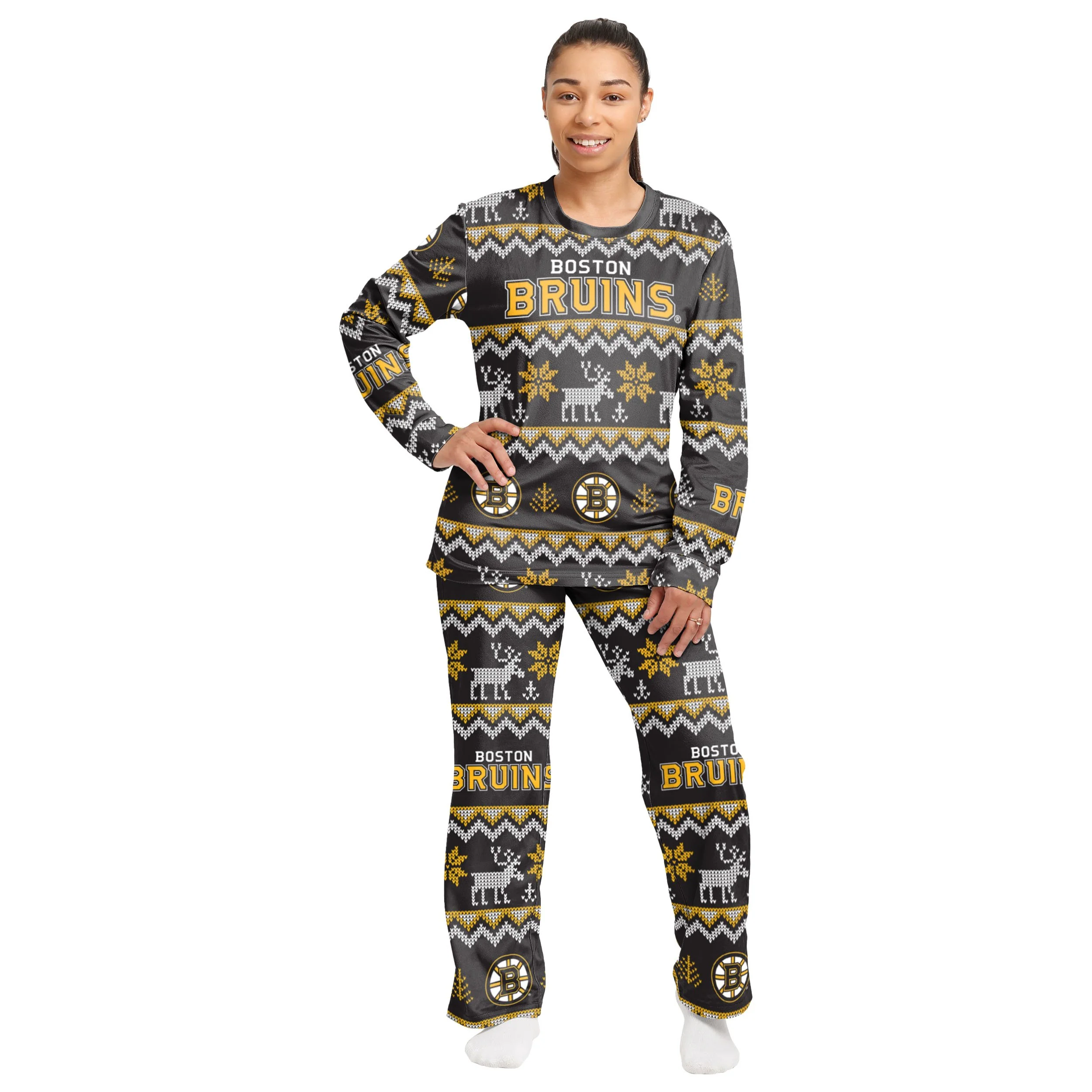 Boston Bruins NHL Ugly Pattern Family Holiday Pajamas - Image 5
