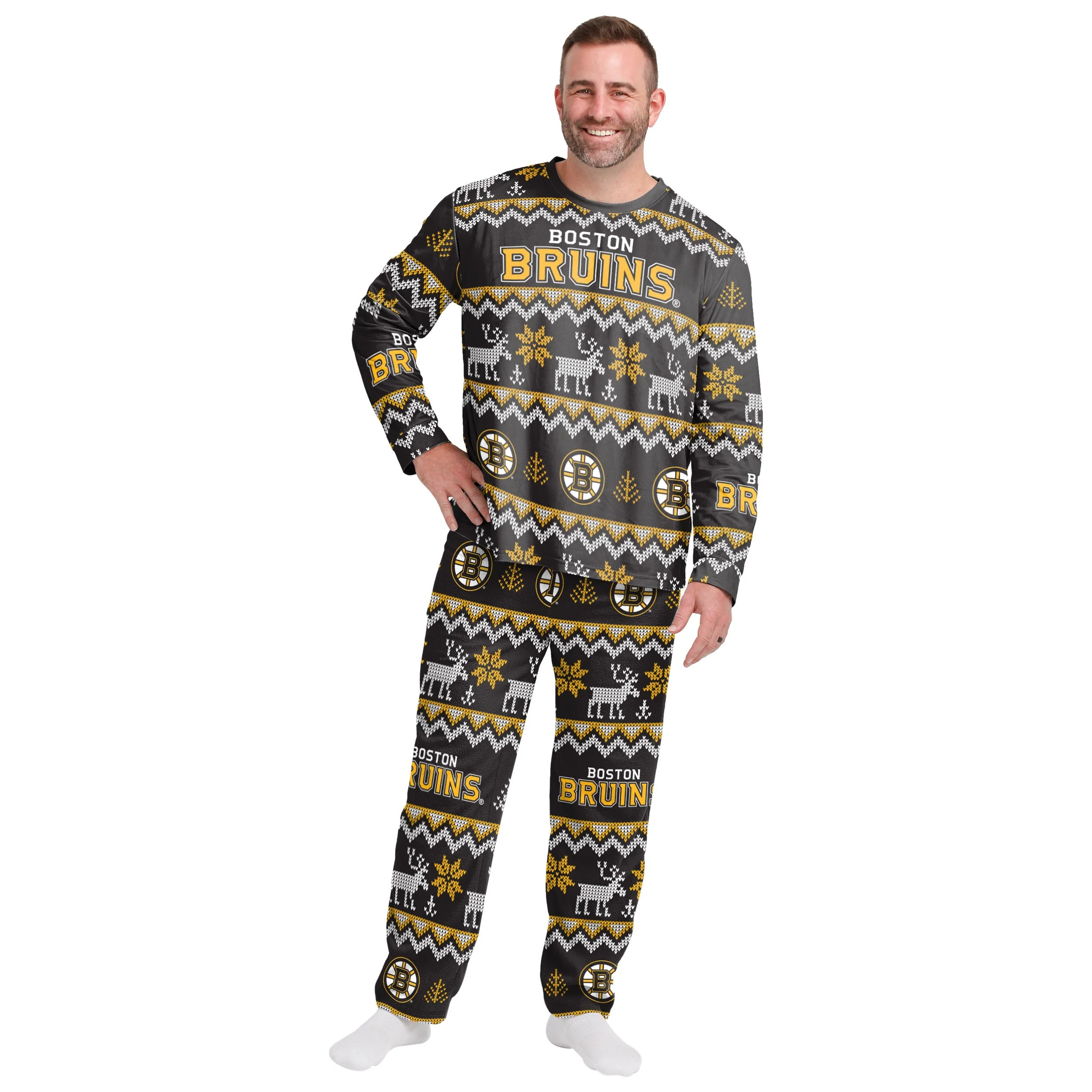 Boston Bruins NHL Ugly Pattern Family Holiday Pajamas - Image 6