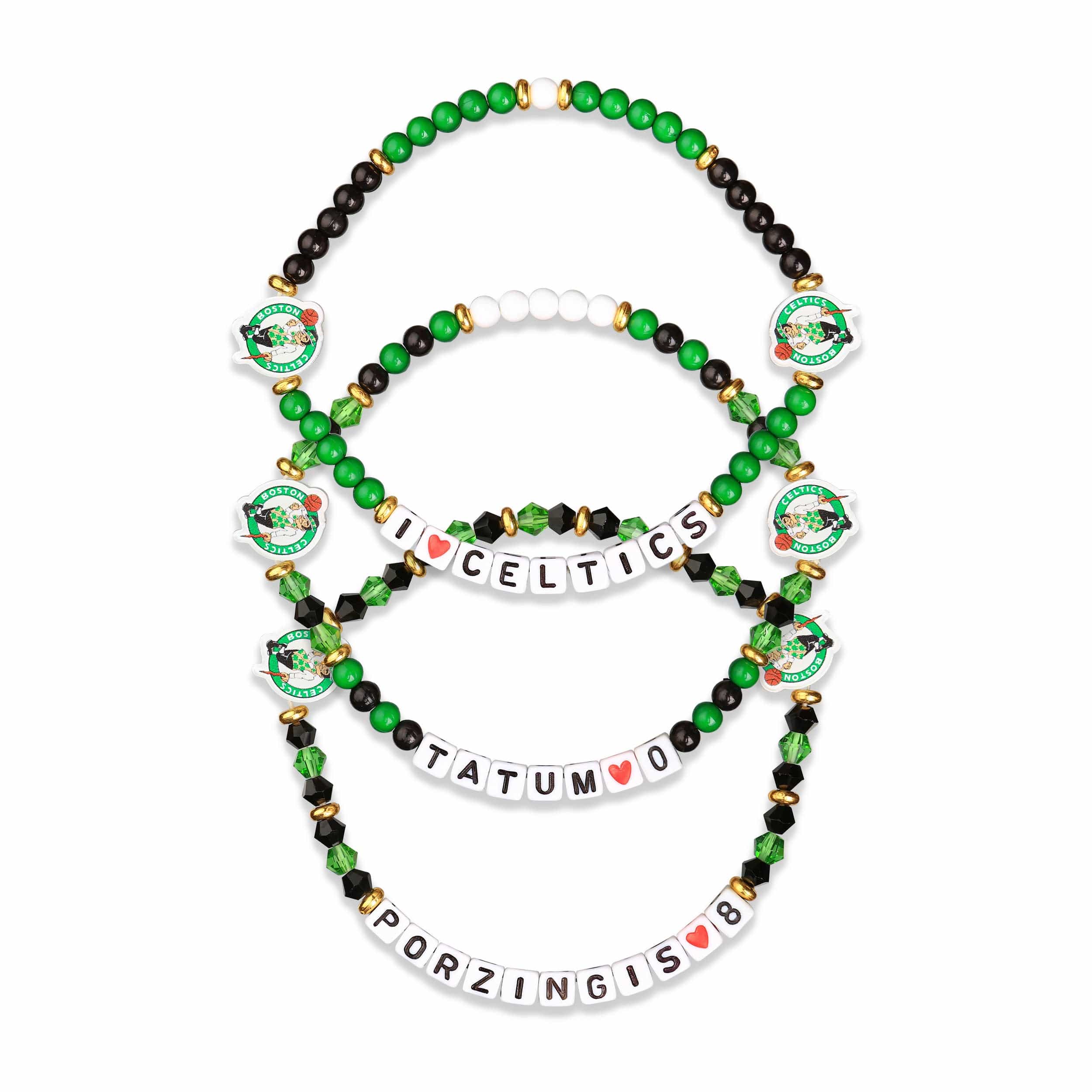 Boston Celtics NBA Jayson Tatum & Kristaps Porzingis 3 Pack Player Friendship Bracelet