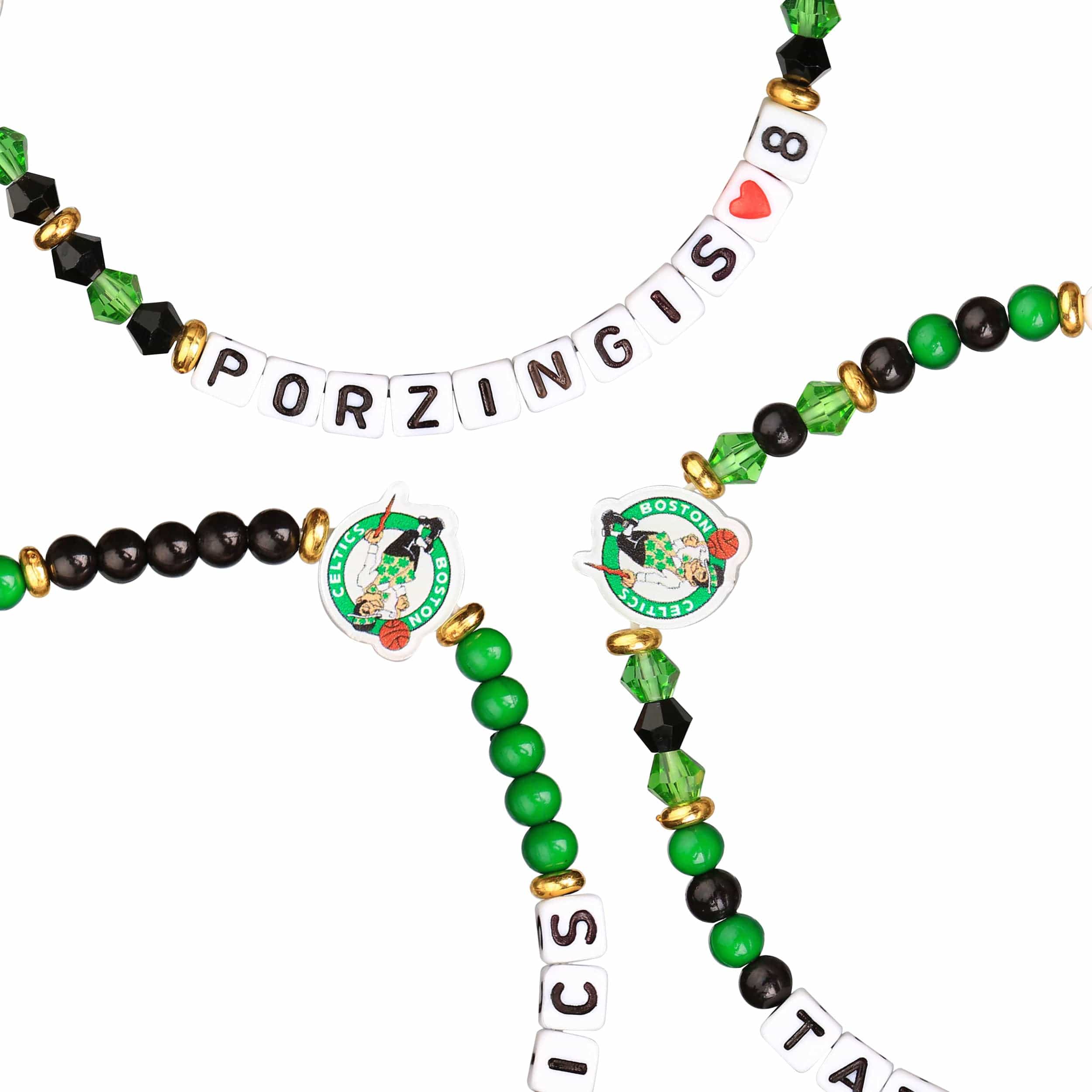 Boston Celtics NBA Jayson Tatum & Kristaps Porzingis 3 Pack Player Friendship Bracelet - Image 2