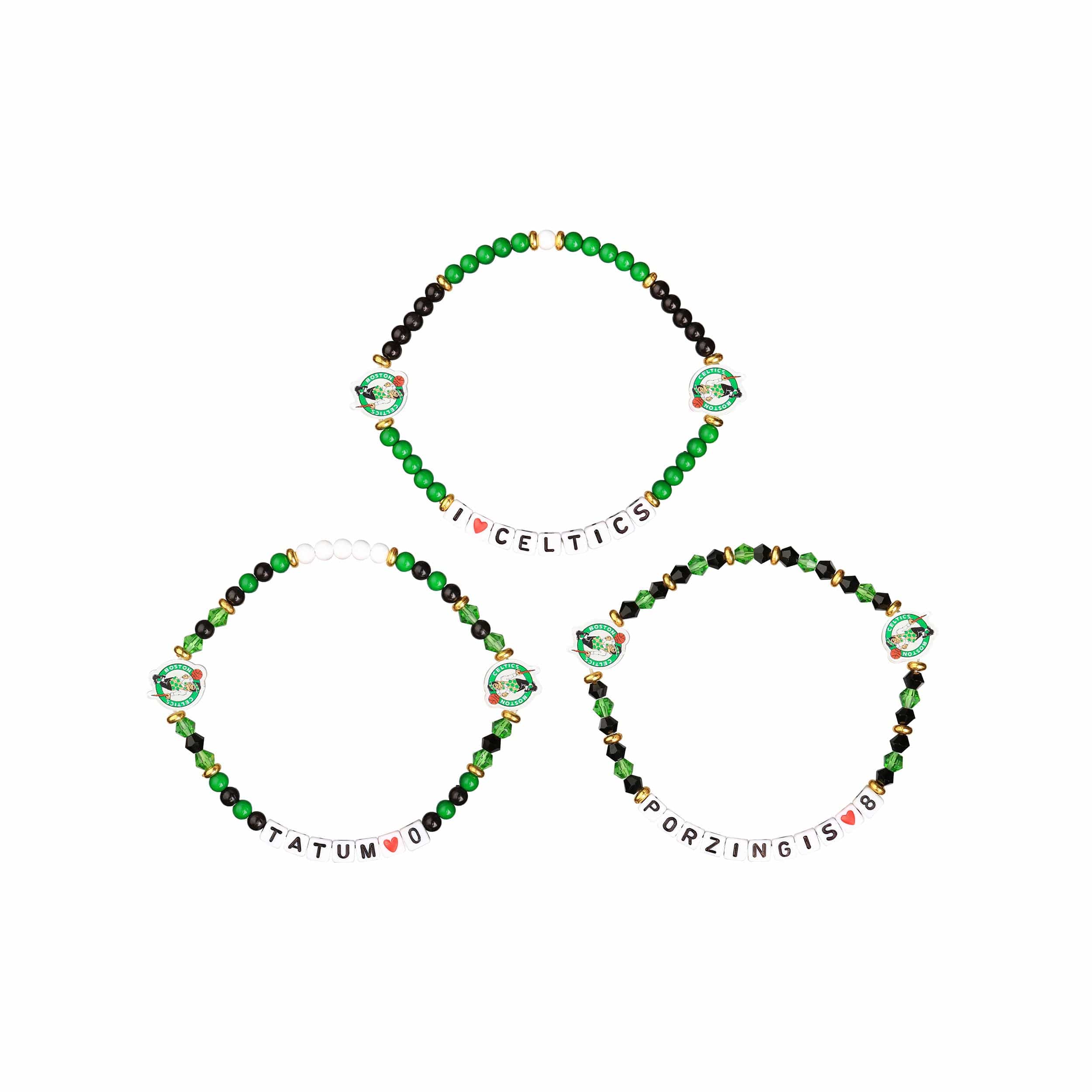 Boston Celtics NBA Jayson Tatum & Kristaps Porzingis 3 Pack Player Friendship Bracelet - Image 3
