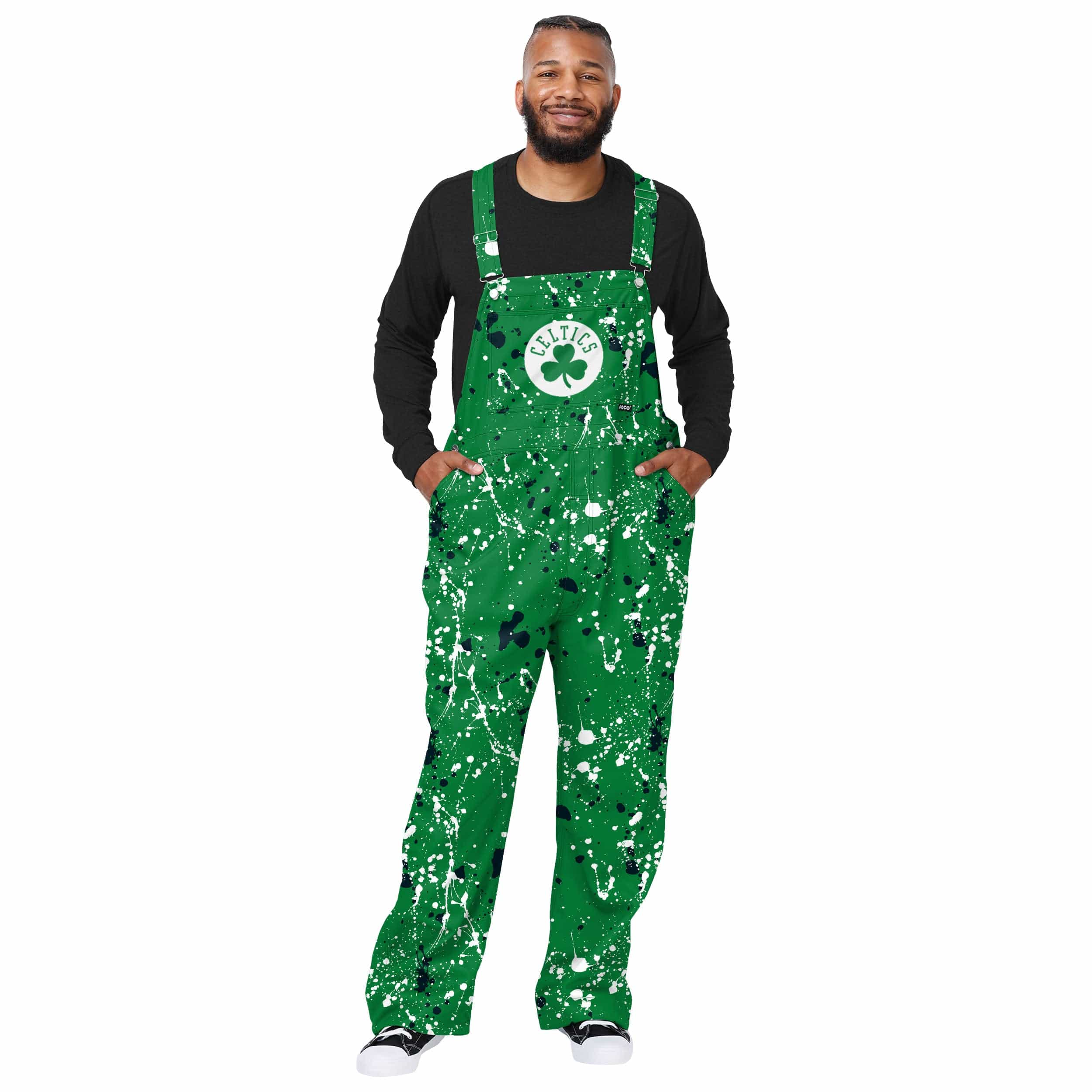 Boston Celtics NBA Mens Paint Splatter Bib Overalls