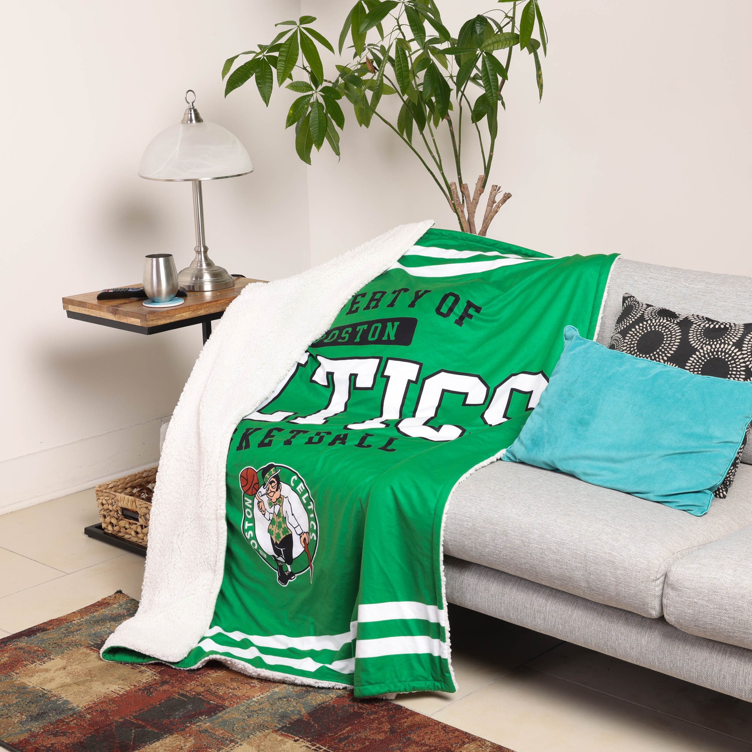 Boston Celtics NBA Team Property Sherpa Plush Throw Blanket - Image 2