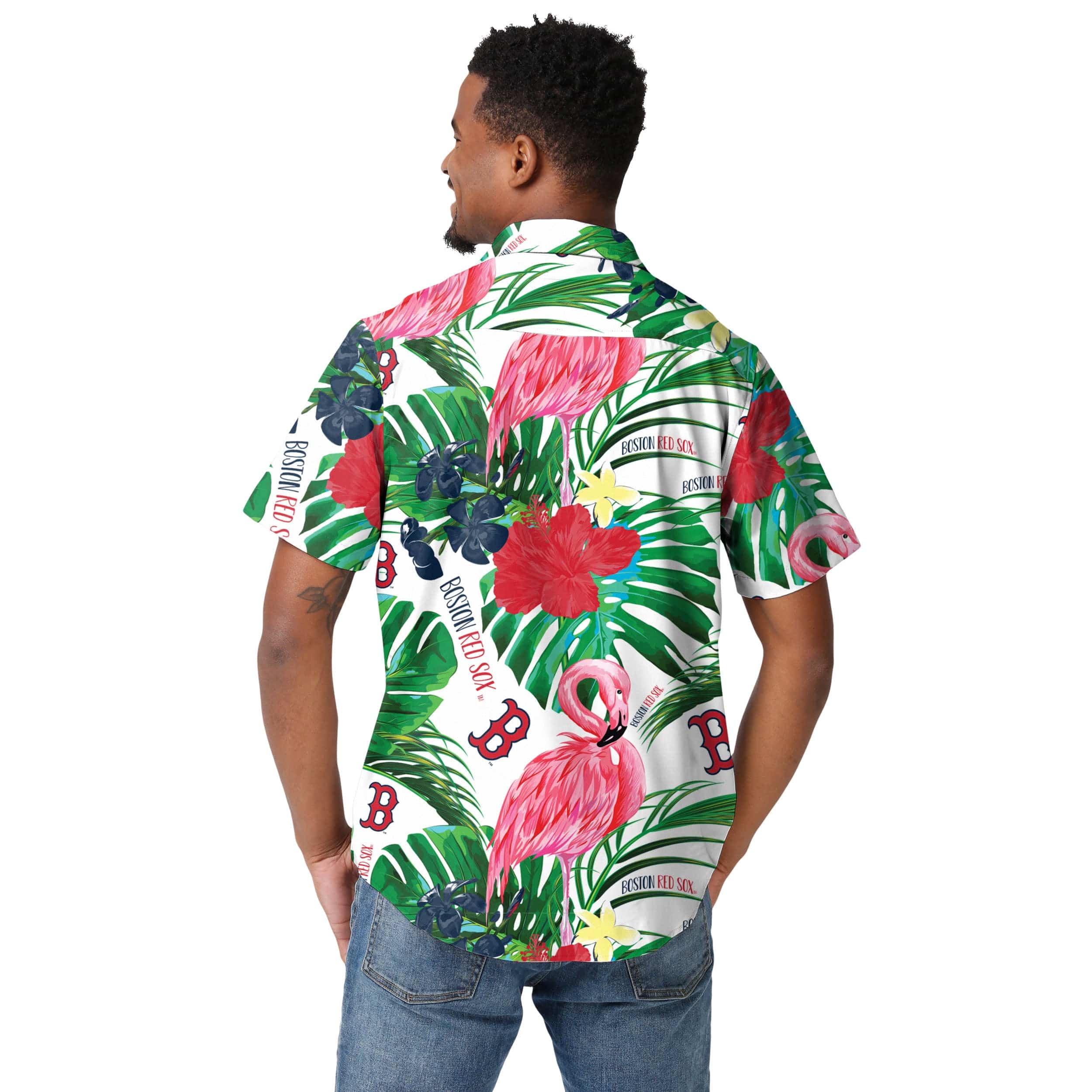 Boston Red Sox MLB Mens Flamingo Button Up Shirt - Image 3