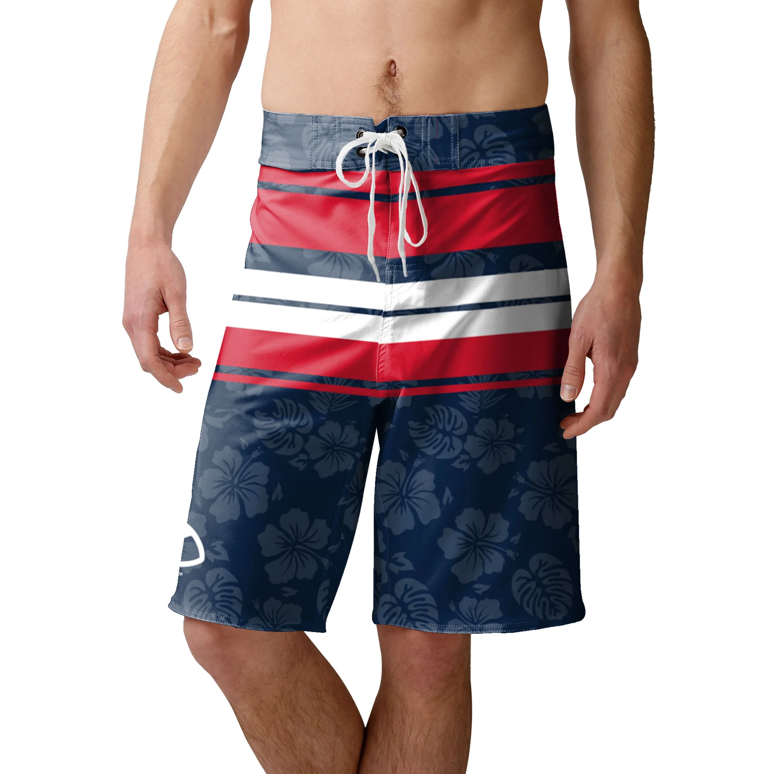 Boston Red Sox MLB Mens Hibiscus Boardwalk Stripe Boardshorts - Image 2