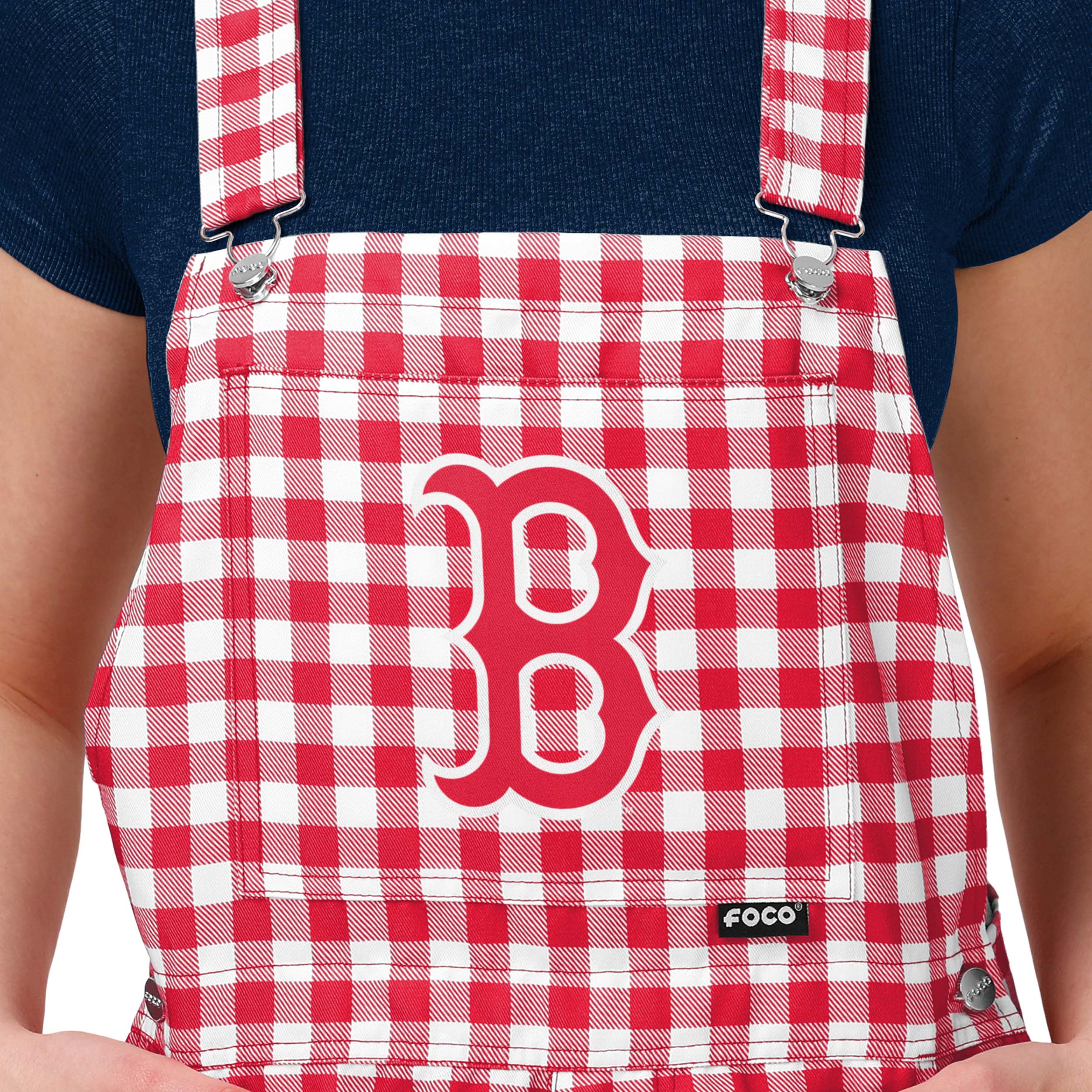 Boston Red Sox MLB Womens Gingham Check Bib Shortalls - Image 3
