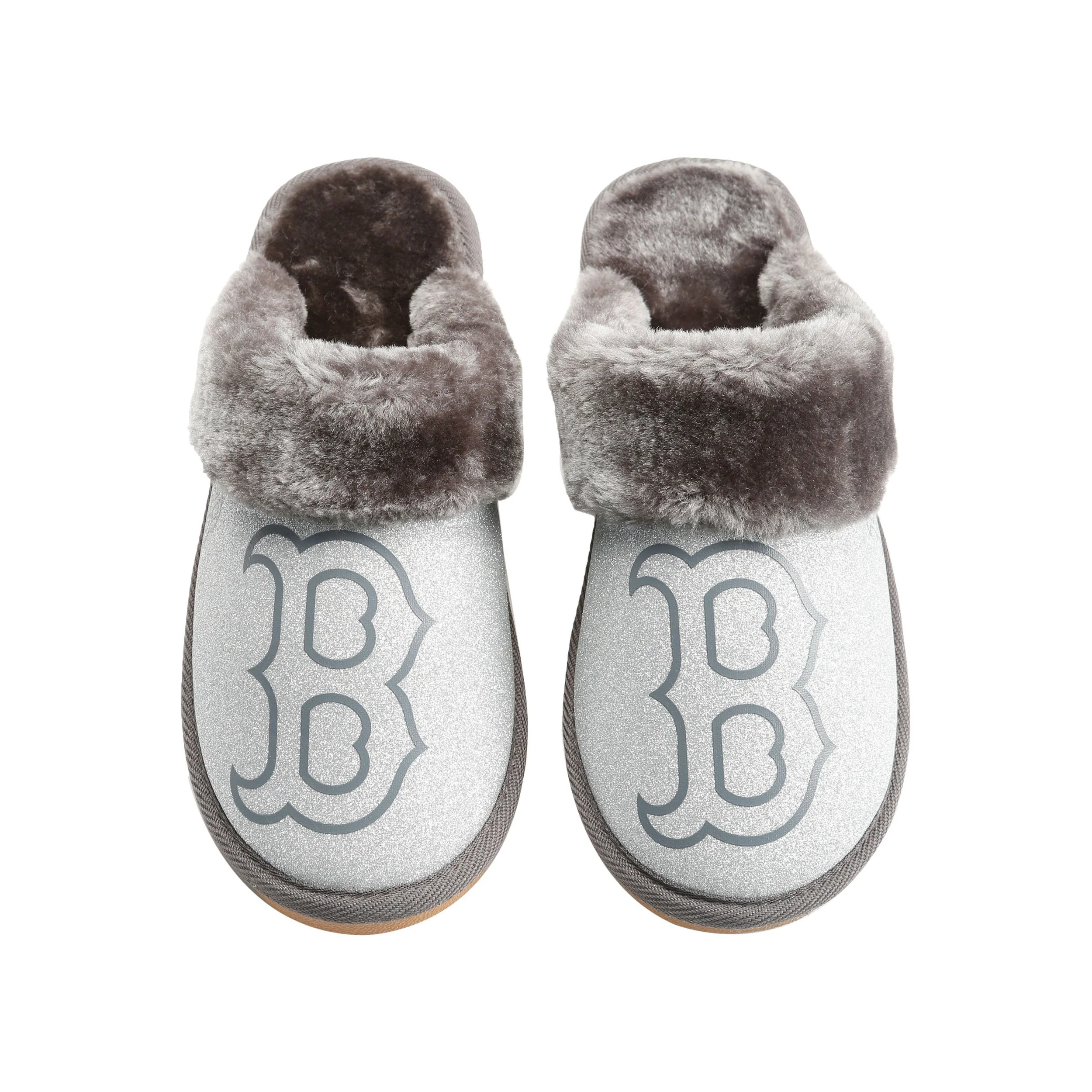 Boston Red Sox MLB Womens Glitter Open Back Fur Moccasin Slippers - Image 2