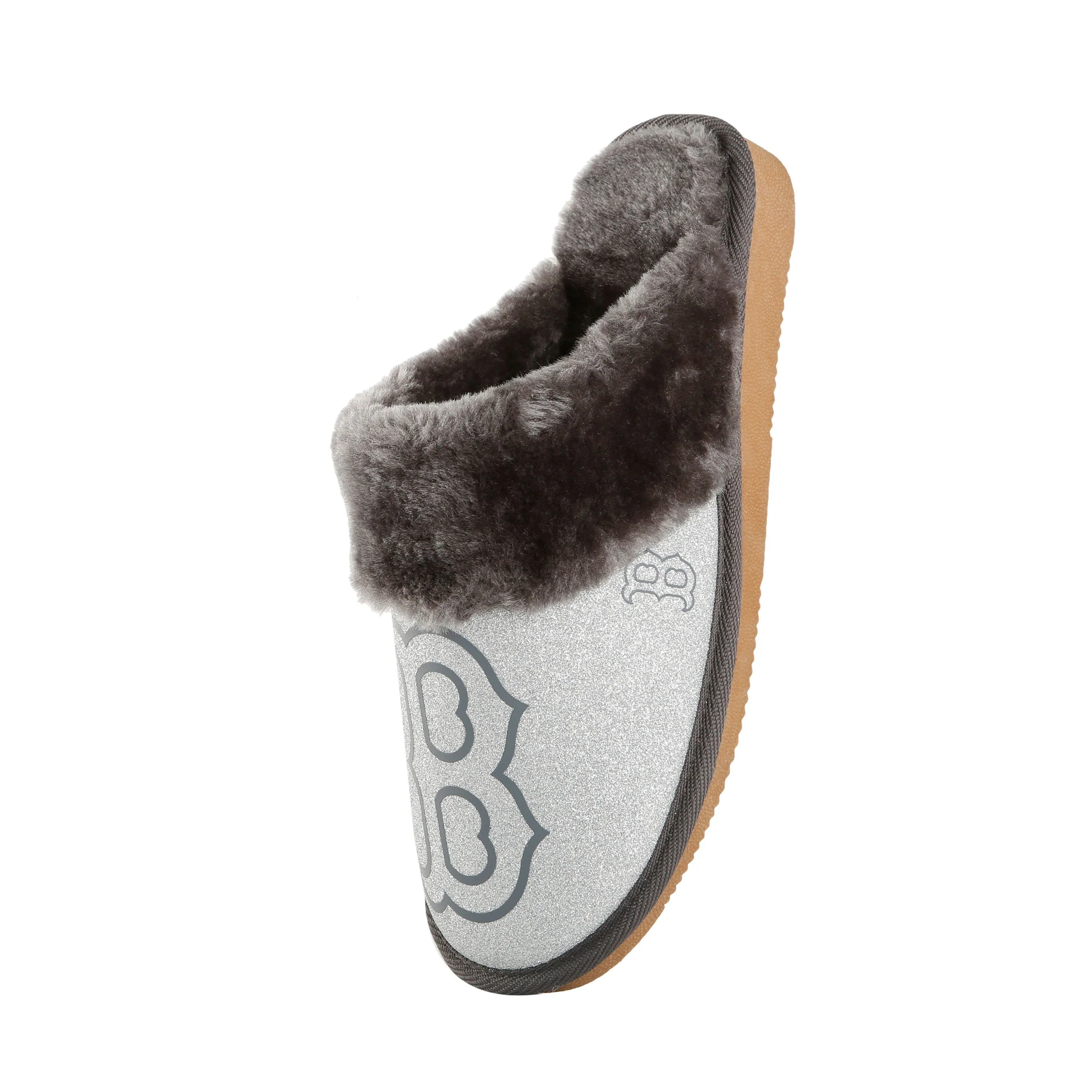 Boston Red Sox MLB Womens Glitter Open Back Fur Moccasin Slippers - Image 3