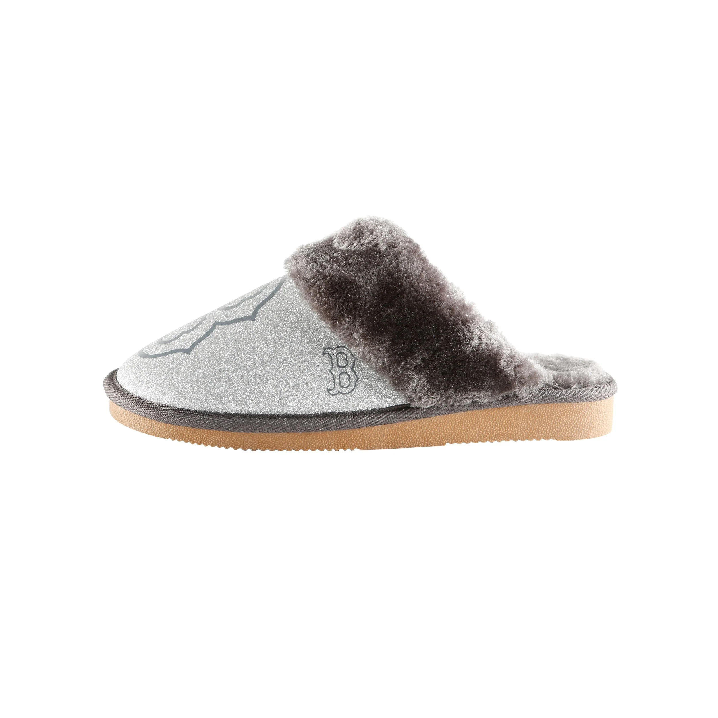 Boston Red Sox MLB Womens Glitter Open Back Fur Moccasin Slippers - Image 4