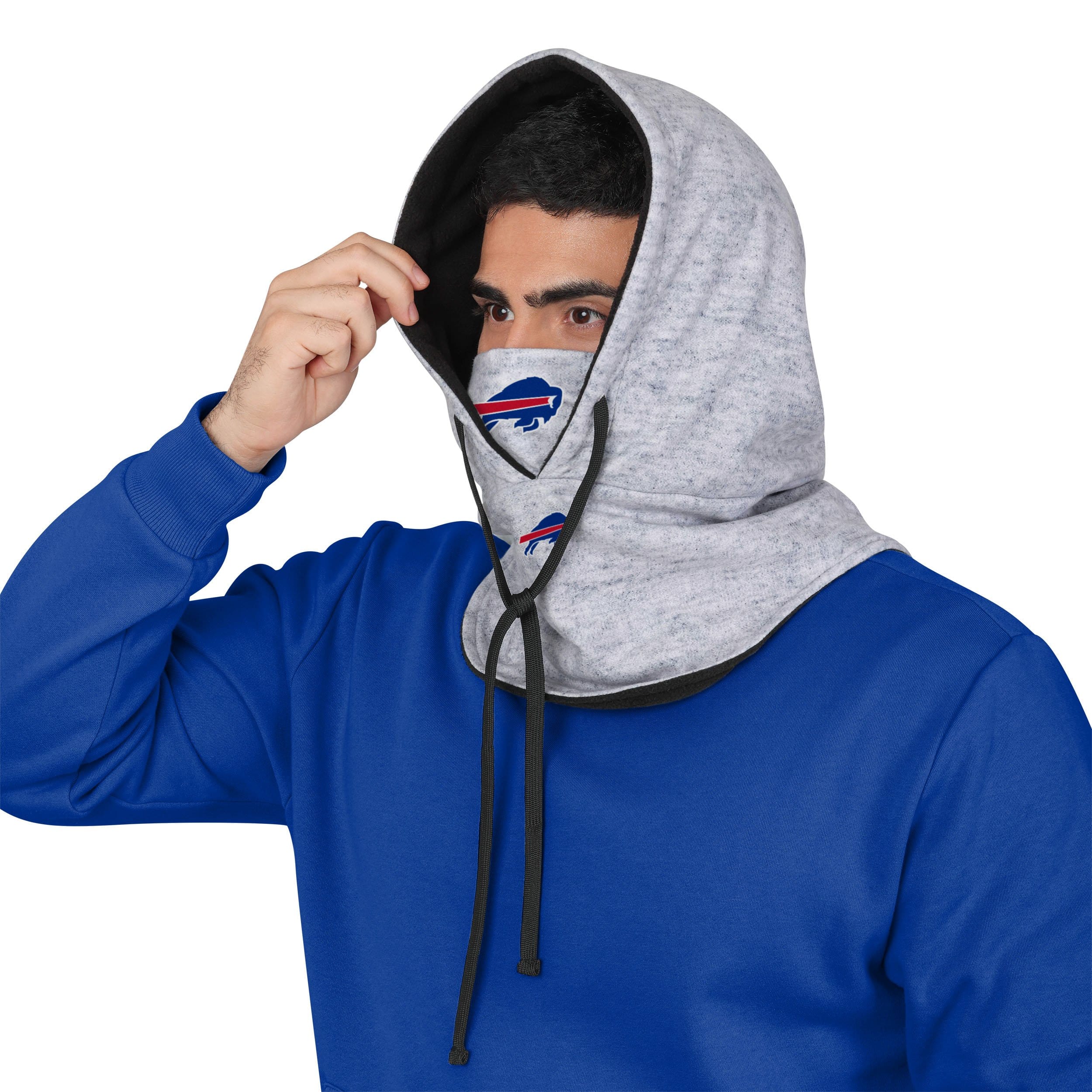 Buffalo Bills NFL Heather Gray Drawstring Hooded Gaiter Scarf - Image 3